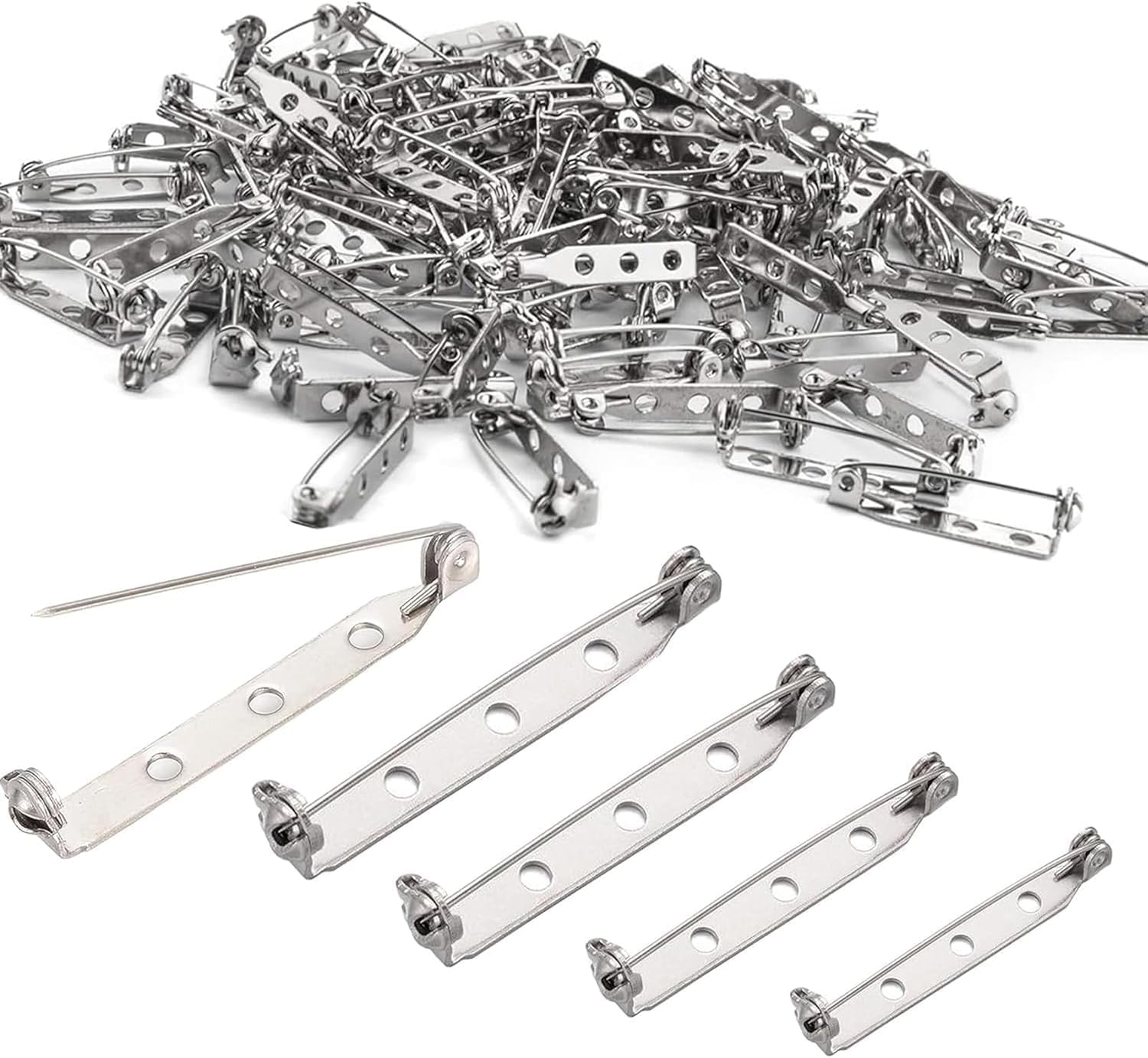 120PCS Silver Bar Locking Pins for Crafts DIY, Safety Clasp Brooch Secure Back Clasp with Bar Fastener & Pins, Name Tags Jewelry Making