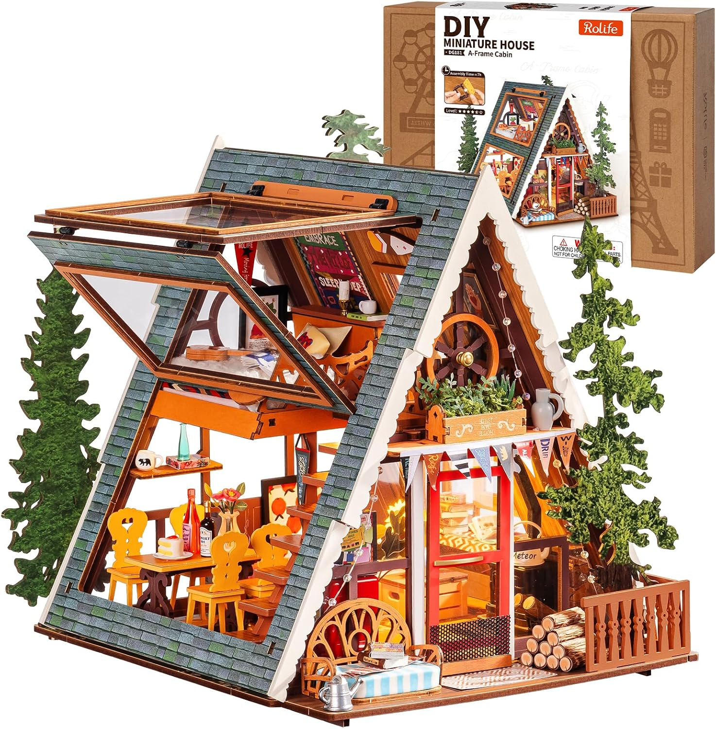 DIY Miniature House Kits A-Frame Cabin, Tiny House Mini House Building Kit for Teens, DIY Crafts for Adults, Birthday/Halloween for Parents Friends (A-Frame Cabin)
