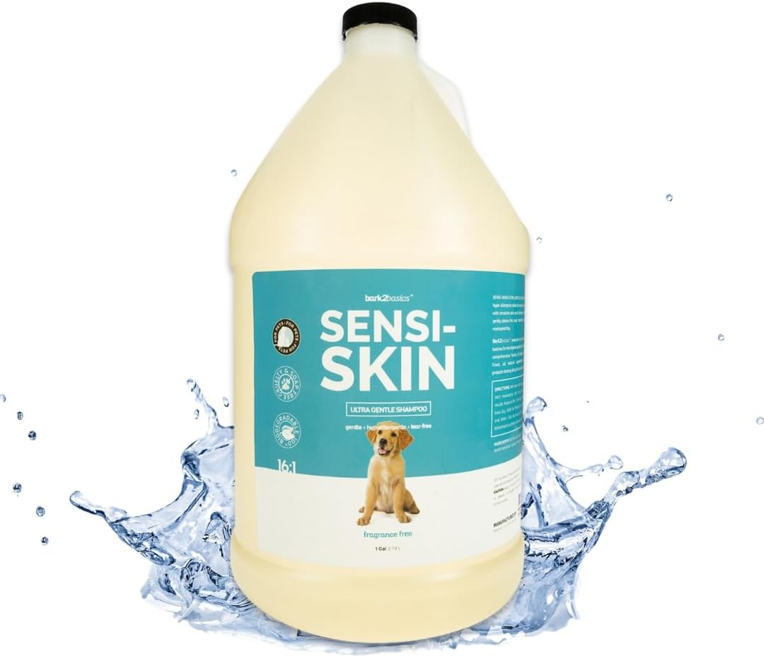 Bark2Basics Sensi-Skin Hypoallergenic Dog Shampoo, 1 Gallon, All Natural Ingredients, Sensitive Skin Pet Shampoo, Gentle, No Fragrance, Non-Irritating, for Dogs with Allergies and Dry, Itchy Skin