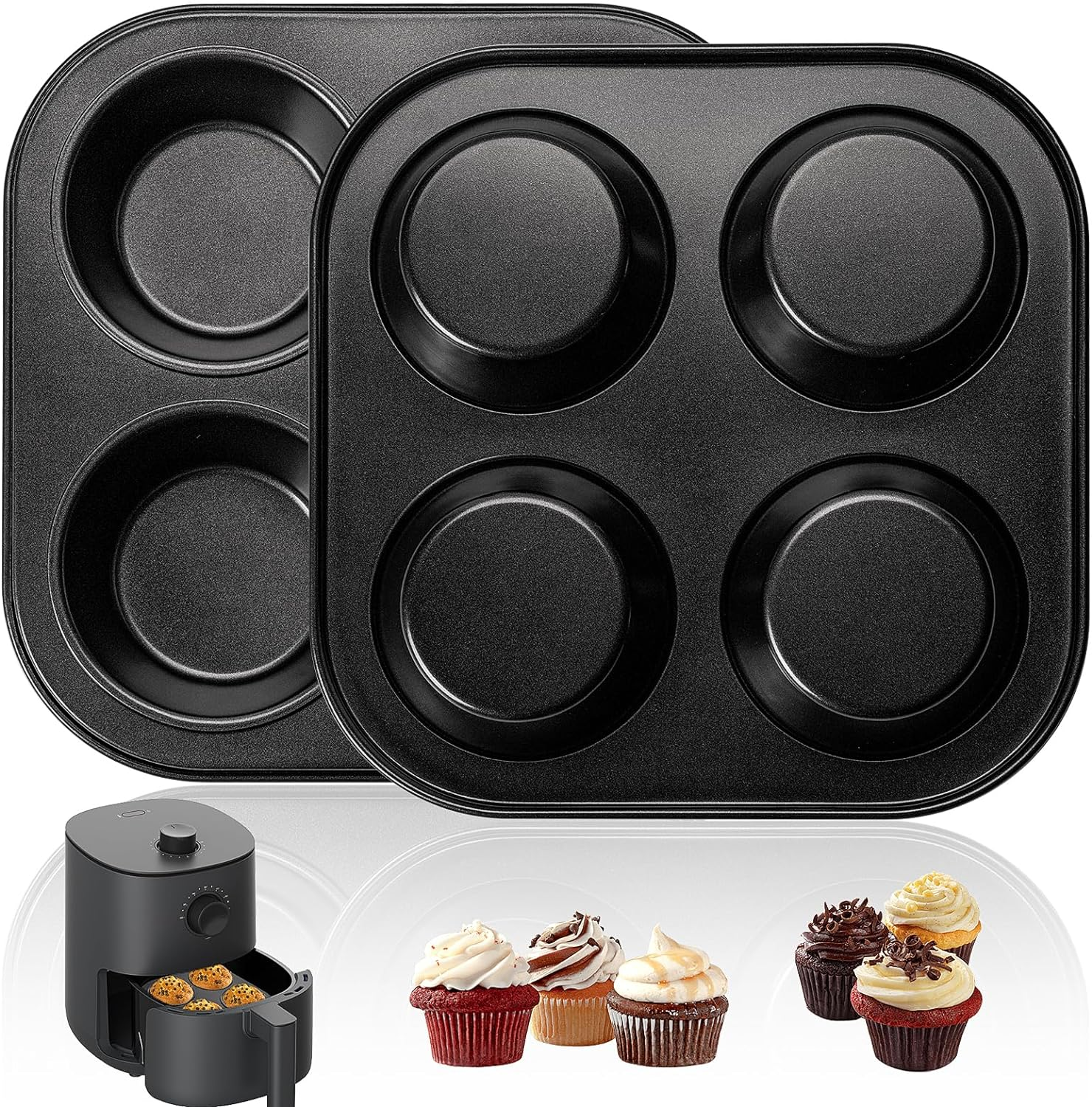 Air Fryer Muffin Pan, 2 Pack Cupcake Molds for Air Fryer Toaster Oven, Nonstick Cupcake Baking Pan for Counter Top Oven Small Oven