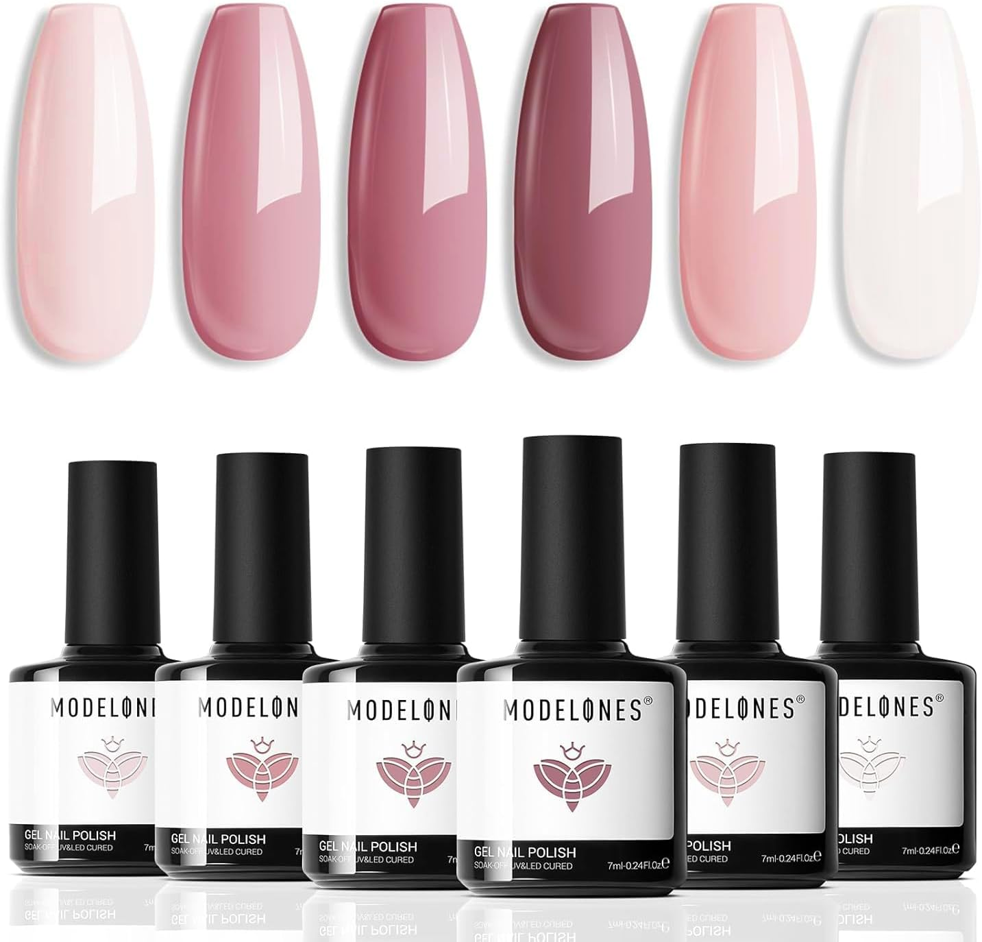 Gel Nail Polish Set- 6 Colors Nude Pink Gel Polish Kit White Pastel Light Pink Nail Polish Gel Barely Pink Soak off LED Gel Nail Starter Kit Popular Nail Art DIY Salon Home Manicure DIY Gel Nail Kit