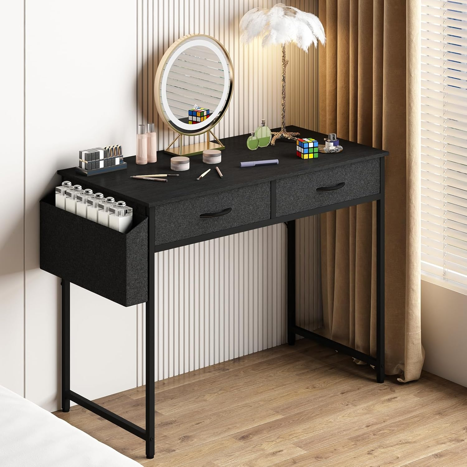 Advwin 80cm Small Desk with 2 Drawers and Storage Bag, Makeup Vanity Desk wit... - Picture 11 of 13