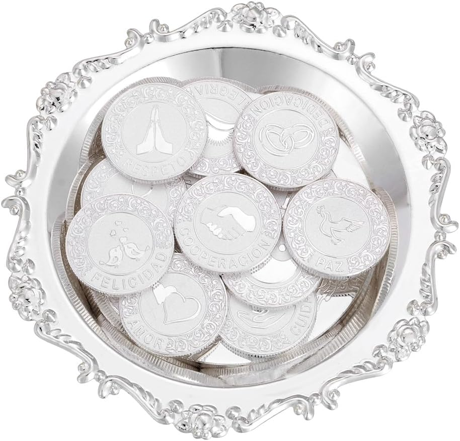 TINGKU 13 Unity Coins Set for Wedding Ceremony Arras De Boda with Tray Plate Wedding Arrhae Coin Catholic