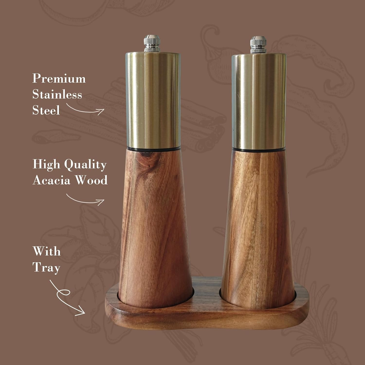 Gold Salt and Pepper Grinder Set,Salt and Pepper Grinder Set Wood,Gold Salt a... - Picture 4 of 13