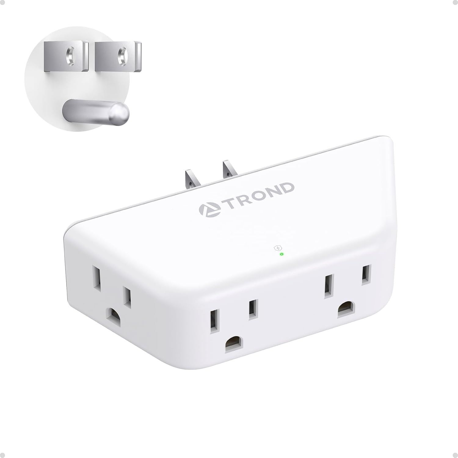 Multi Plug Outlet Extender with Surge Protector, 3 Way Angled Wall Adapter with 4 Outlets, Electrical Wall Splitter, Multiple Plug Expander for Home Office Dorm Room Travel Essentials, White