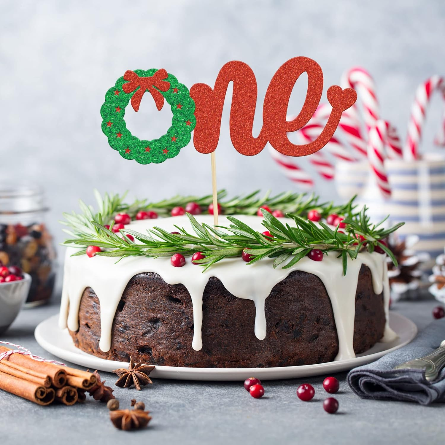 Gyufise 1 Pack Christmas Wreath One Cake Topper Red Green Merry Christmas Cak... - Picture 6 of 32