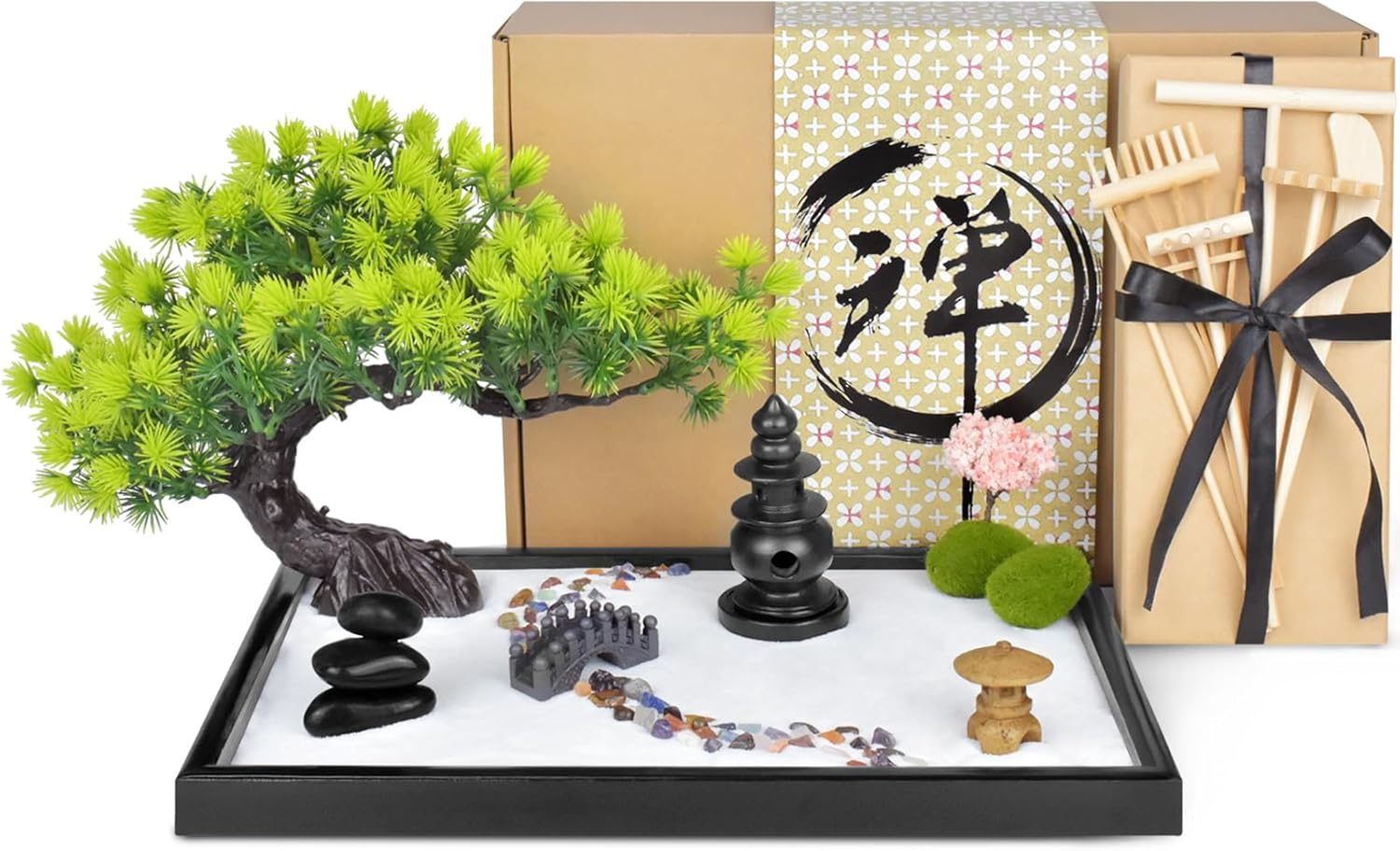 Zen Garden For Desk Japanese Zen Sand Garden Kit - Desktop Meditation Set  With Rakes, Stones & Sand Kids Rake