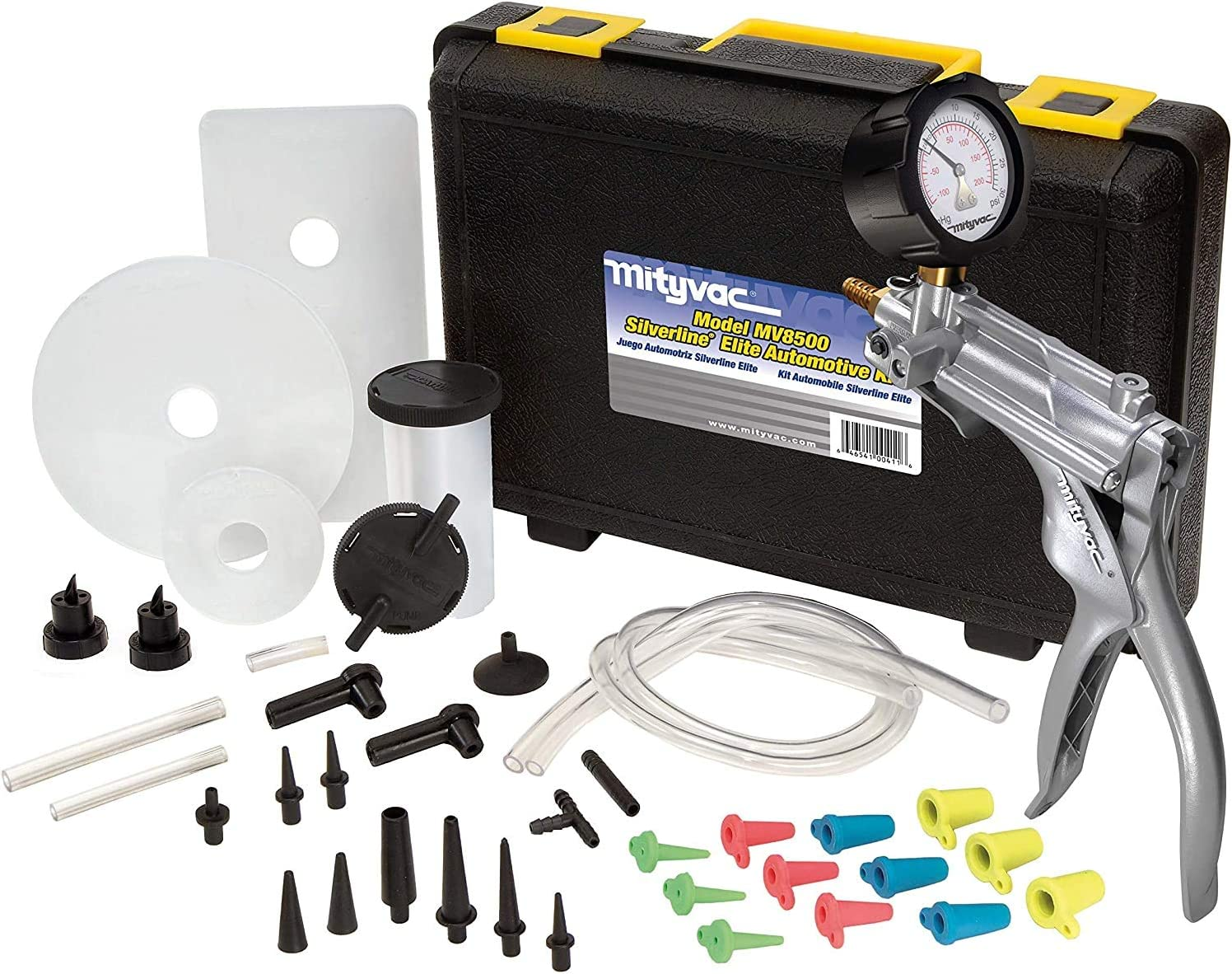 Automotive Test Kit Provides Both Vacuum and Pressure to Perform Engine Performance Diagnostics, Brake Bleeding, Fluid Transfer, Evacuation, Windshield Repair Jobs