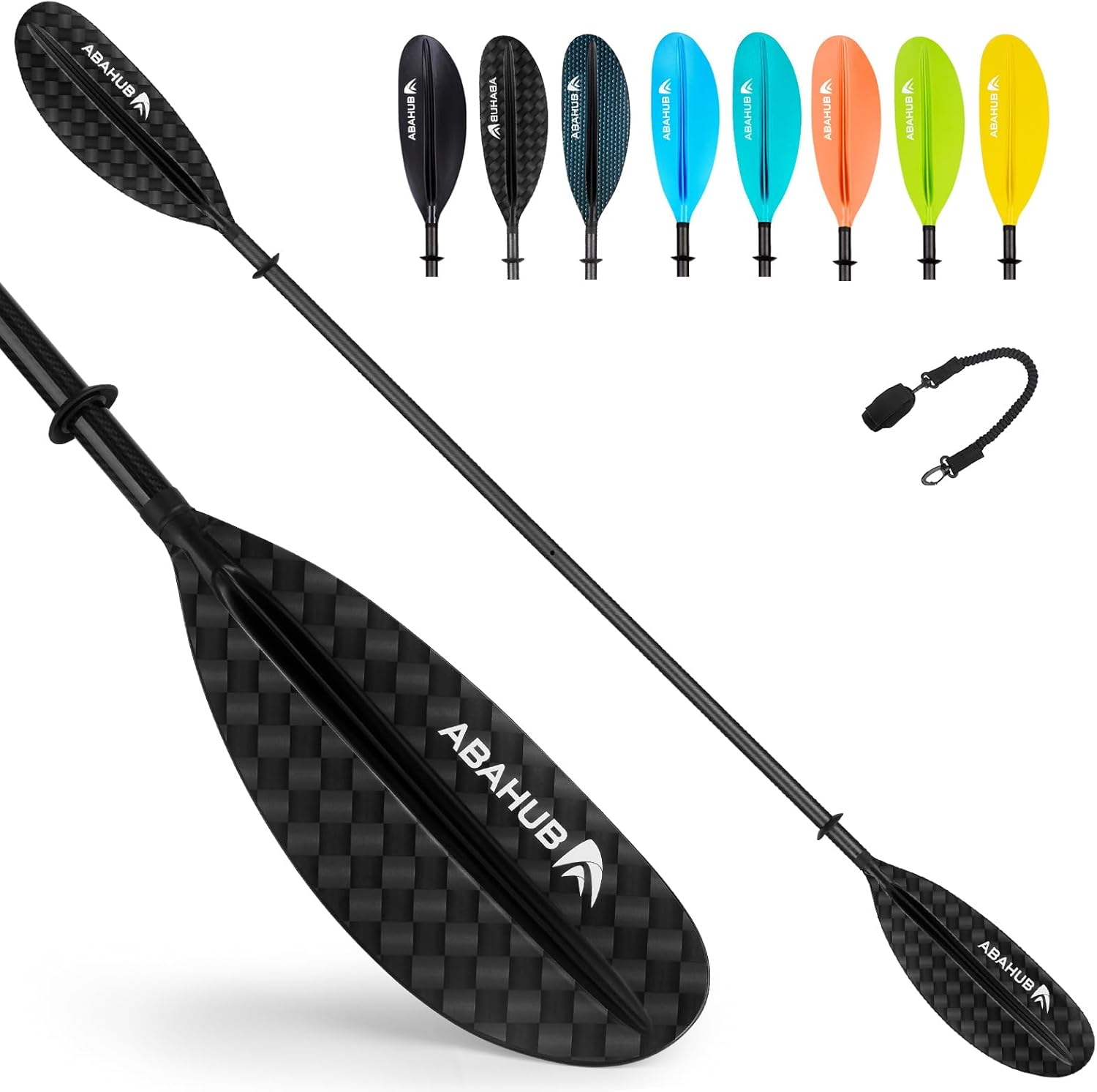 1 X Carbon Kayak Paddles, 90.5 Inches Kayaking Oars for Boating, Canoeing with Free Paddle Leash, Carbon Fiber Shaft Black/Blue/Green/Orange/Yellow/White/Red Plastic Blades