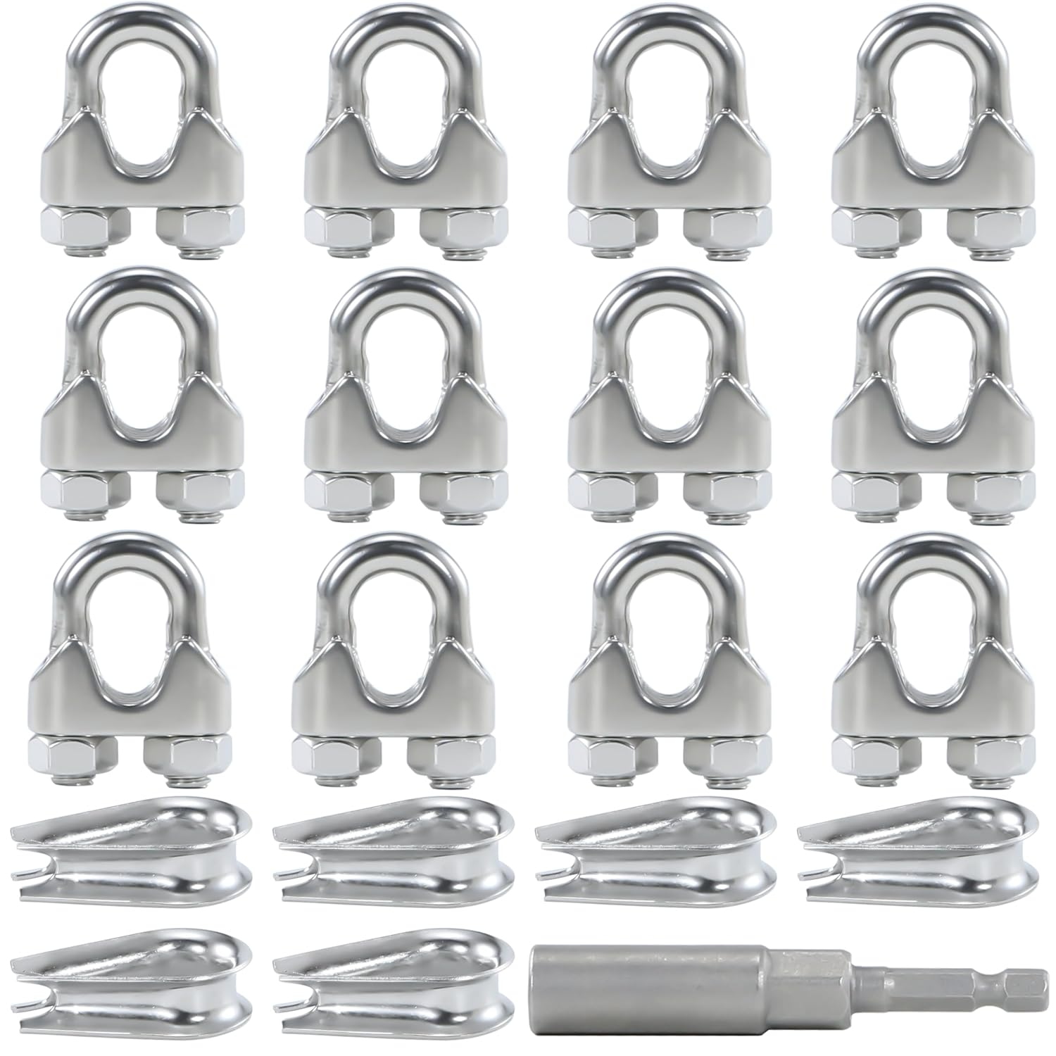 Kit de 12 sujetacables M5 y 6 guardacabos de acero inoxidable con desarmador