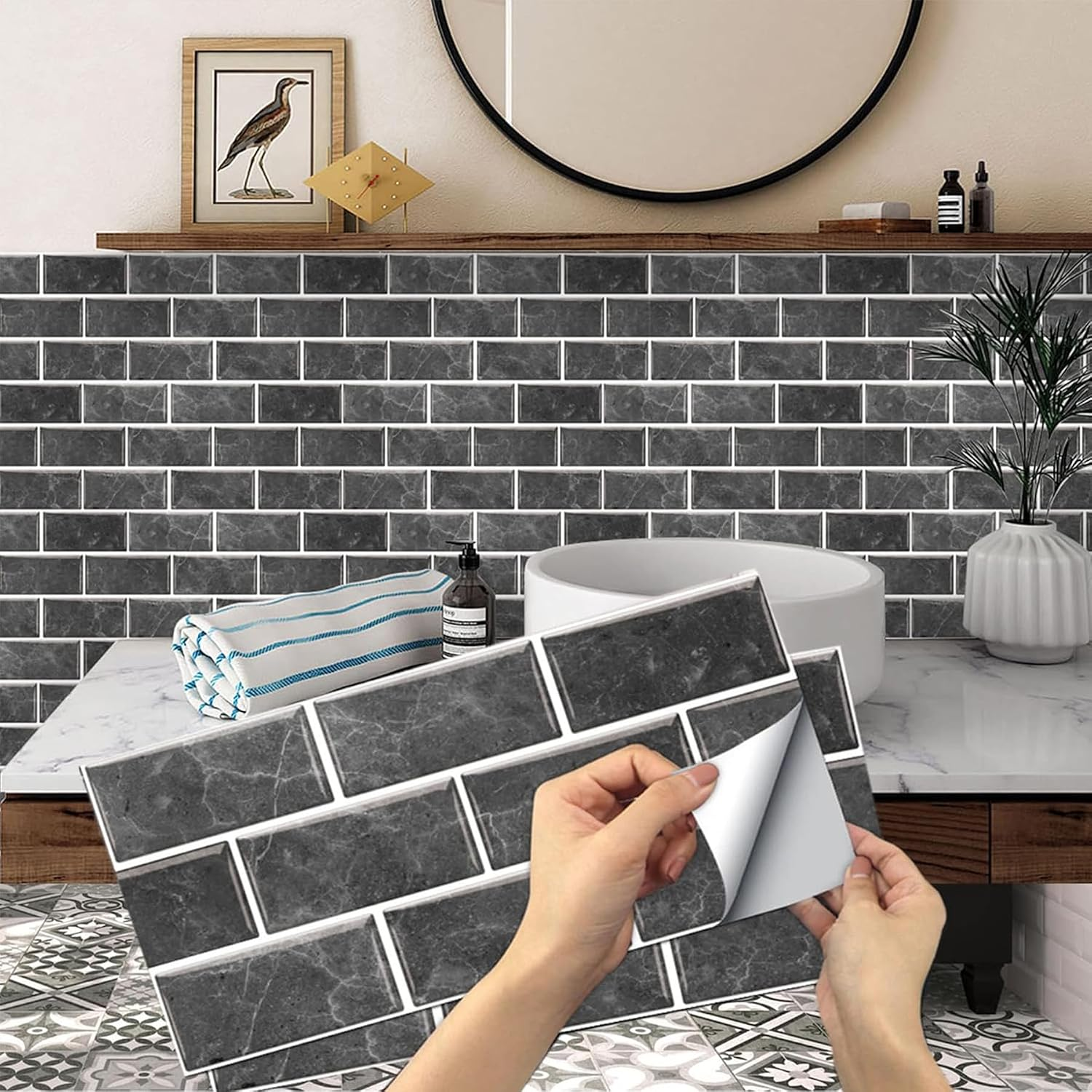 24 Sheets Peel and Stick Wall Tiles Kitchen Self Adhesive Backsplash