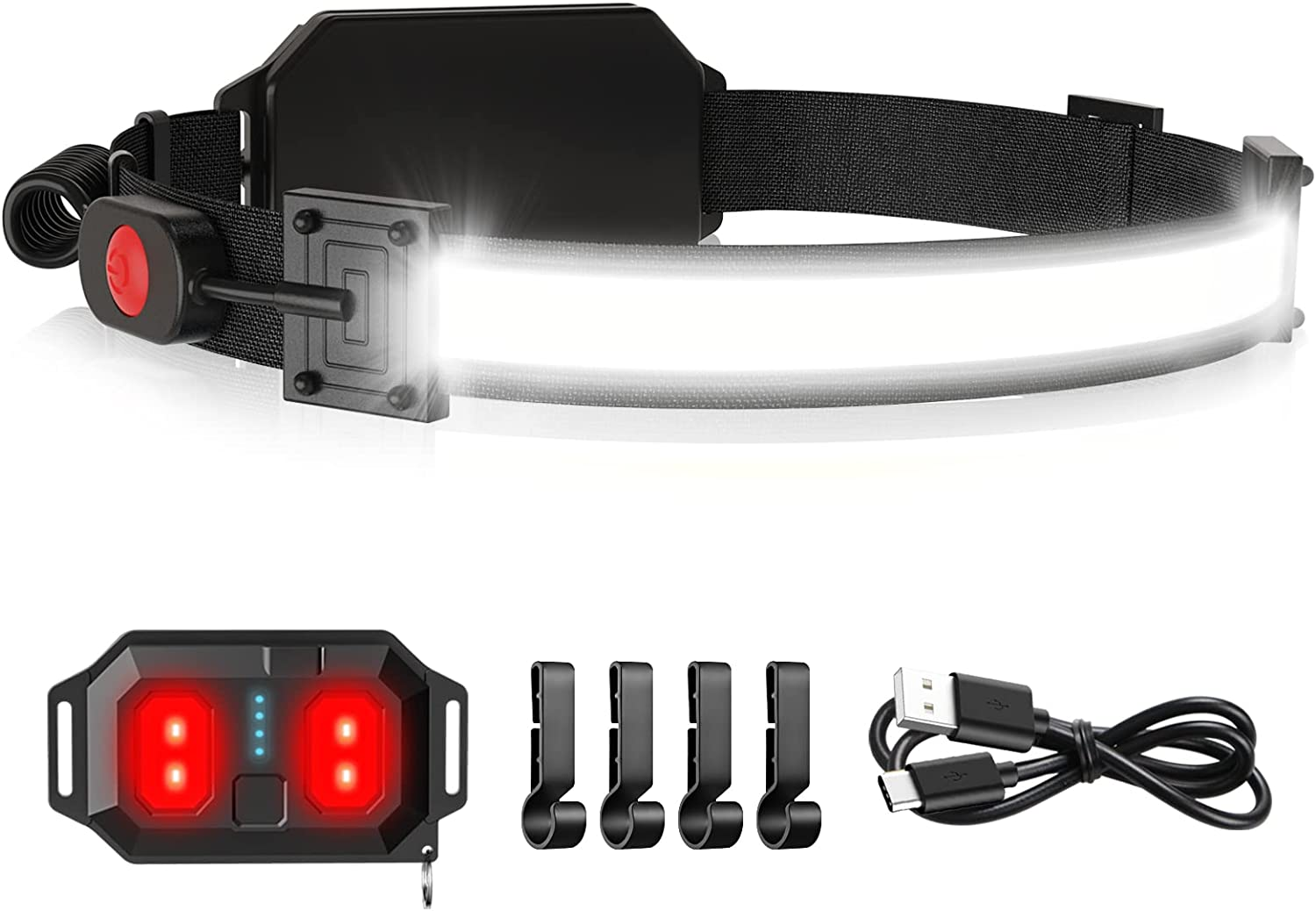 LED Headlamp USB Rechargeable 1000Lumen 230° Wide-Beam LED Headlight with Red T