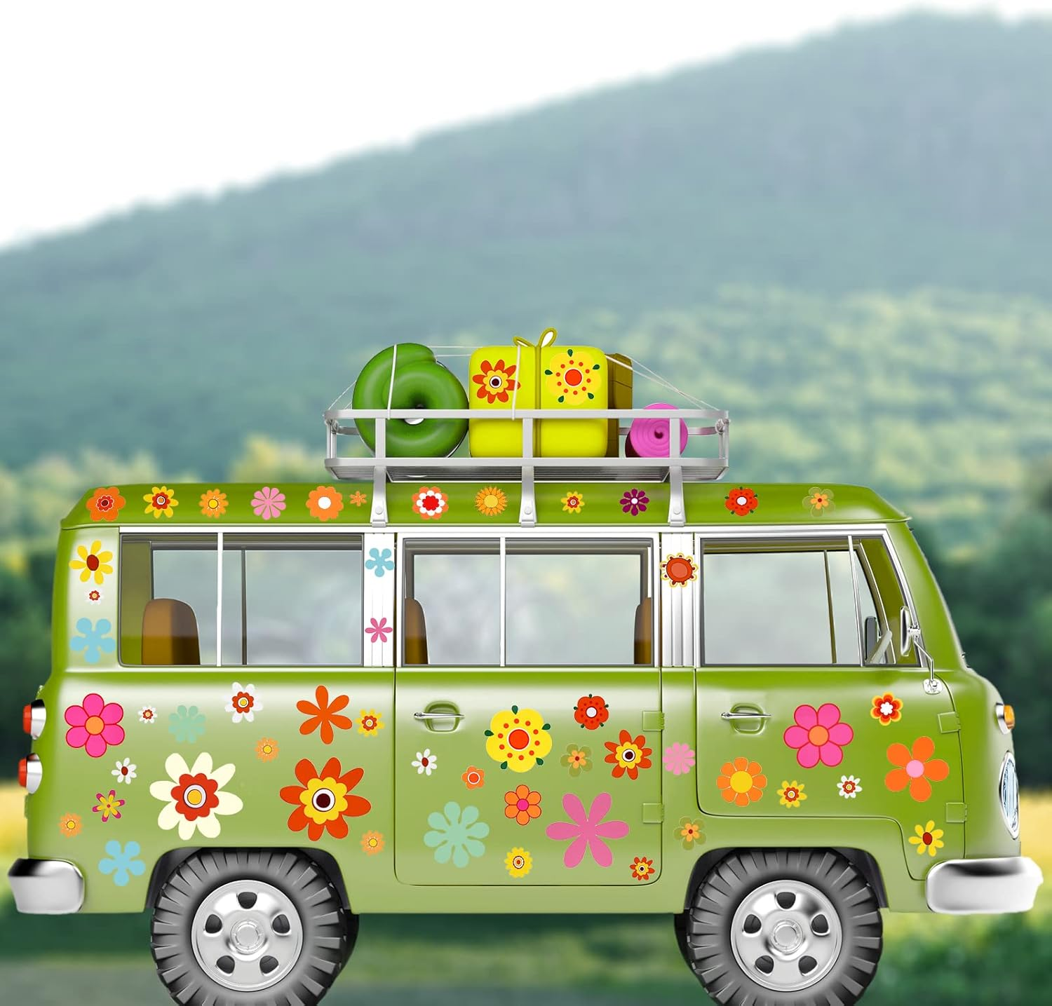 Leinuosen Daisy Stickers 135 Pcs Flower Car Decals 60'S Hippie Stickers Daisy Vinyl Retro Groovy Flower Decals for Car Laptops Skateboards Luggage Wall Window Decoration
