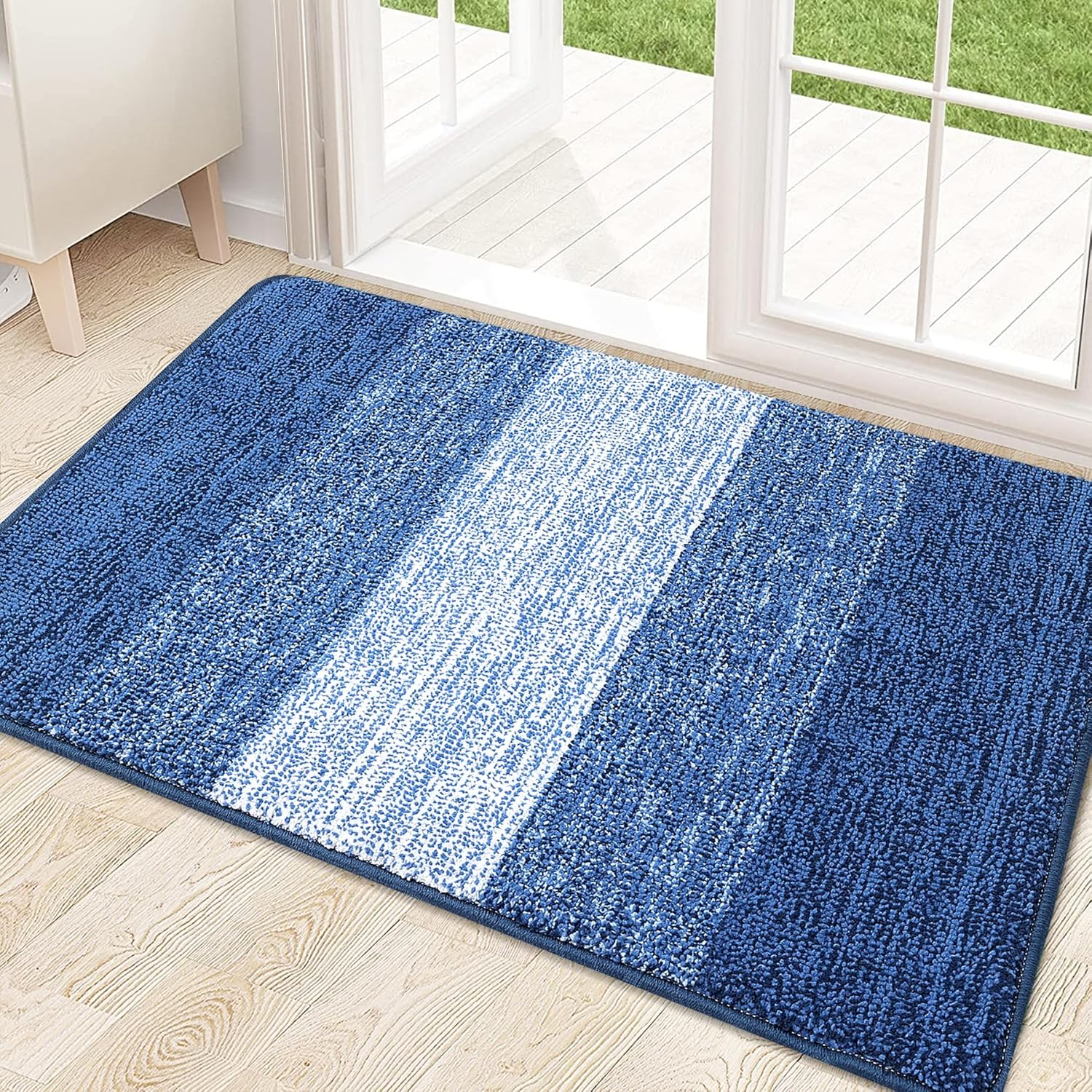 Indoor Outdoor Door Mat, 32x20 Non-Slip Absorbent Dirt Trapper, Low-Profile Washable Inside Entrance Front Floor Mat, Sturdy Soft Entry Doormats for Entryway, Navy Blue