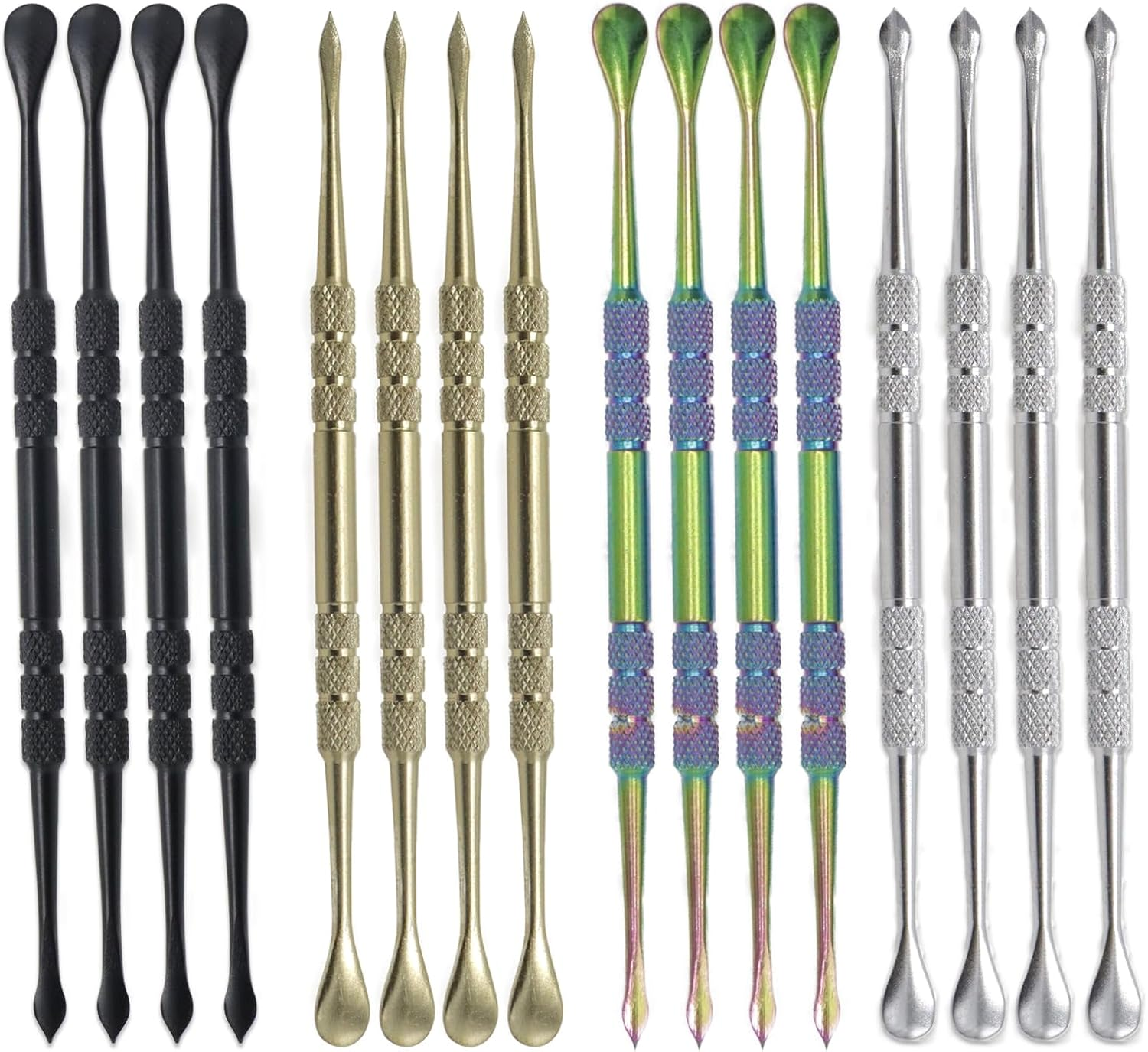 16-Pack Multicolor Wax Carving Tools Set, Stainless Steel Double-Ended Sculpting Spoons and Carving Pens, 4.6 Inch Wax Scoop Tool Ideal for Clay and Wax Art (Rainbow, Black, Silver, Gold)