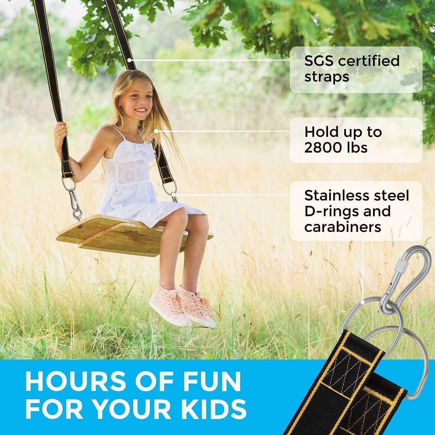 Tree Swing Hanging Straps Kit,Hammock Straps with Loops Set, Holds 2800 Lbs,5... - Picture 8 of 14