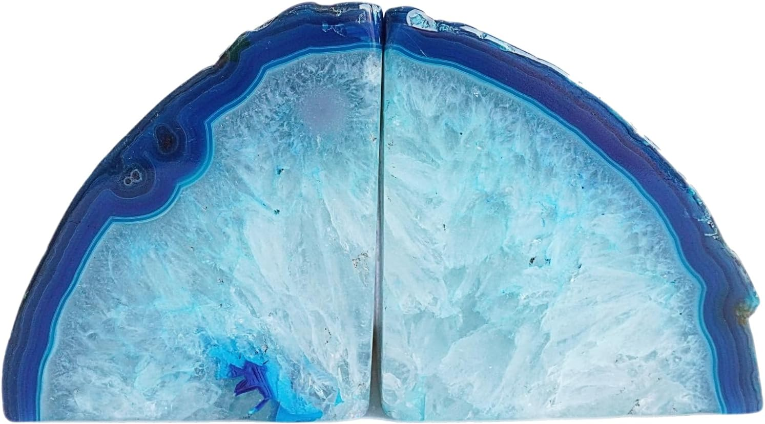 Natural Agate Bookends Pair - Vibrant Dyed Blue Geode Design, 2-3 Lbs Heavy Duty Non-Slip Crystal Bookends for Shelves | Home Office Decor