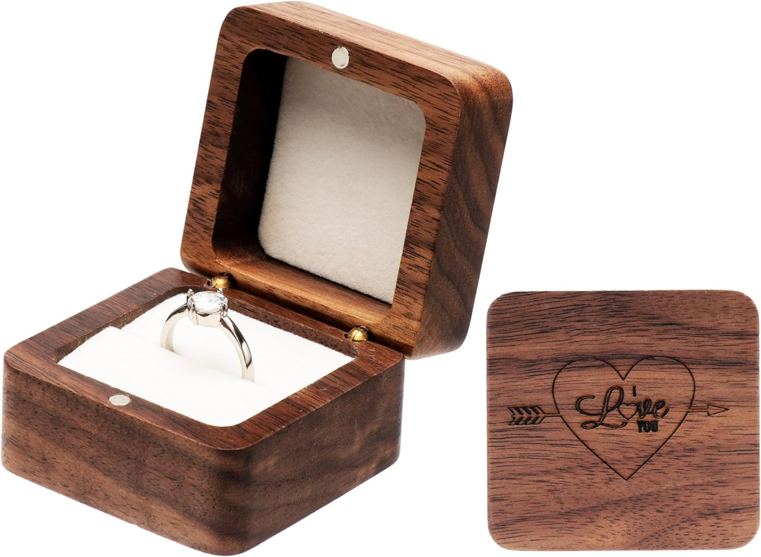 COSISO Vintage Wood Engagement Ring Gift Box Jewelry Storage Box for Proposal... - Picture 11 of 14