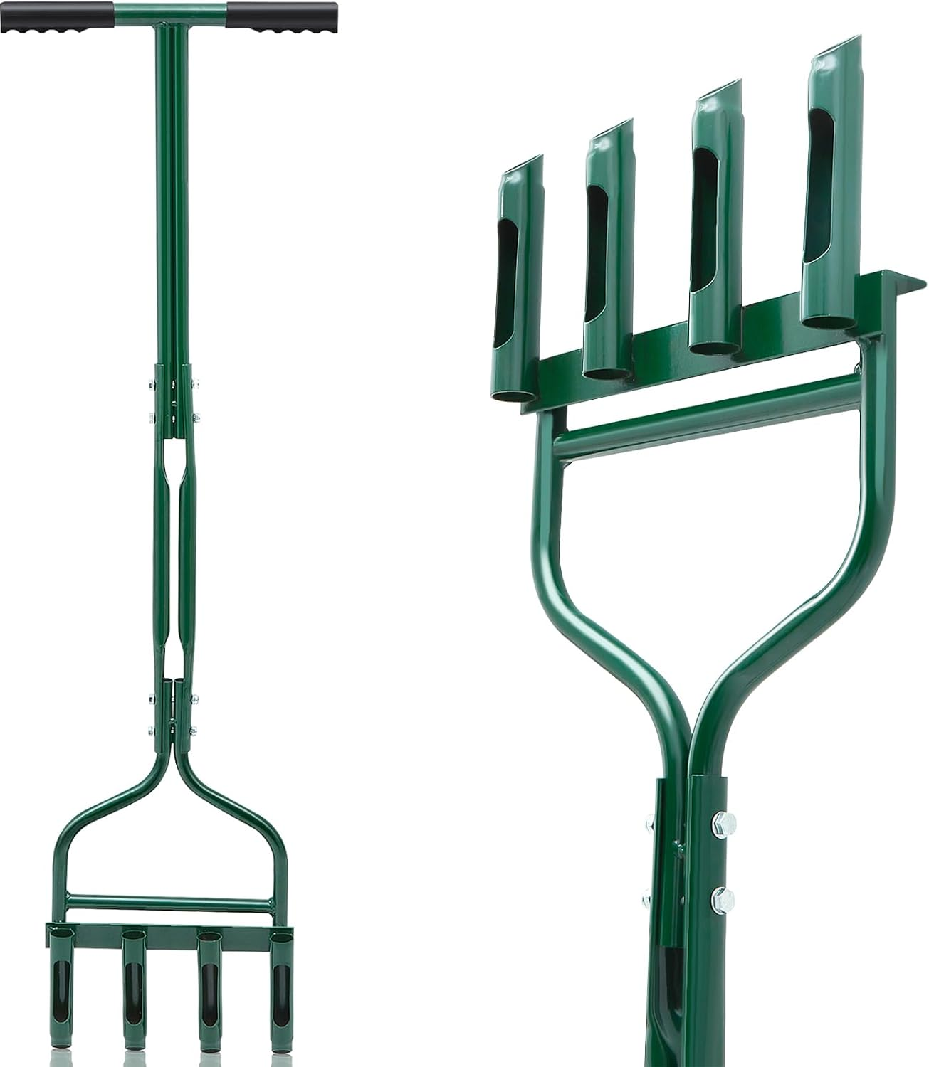 Lawn Aerator Tool 42 Inch Manual Core Plug Aerator with 4 Slope Top Half Open...
