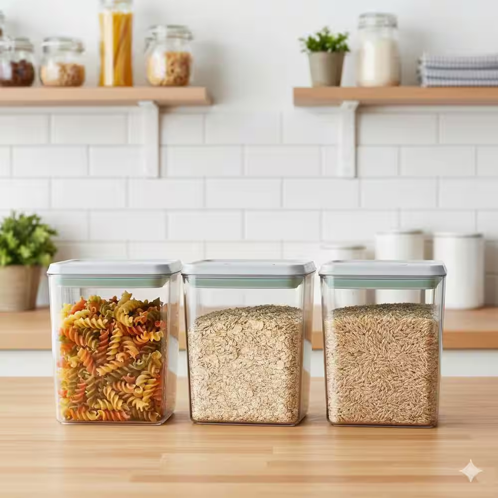 3-Stackable Clear 1-Button Opening Bpa-Free Food Storage Containers with Lids for Kitchen Pantry
