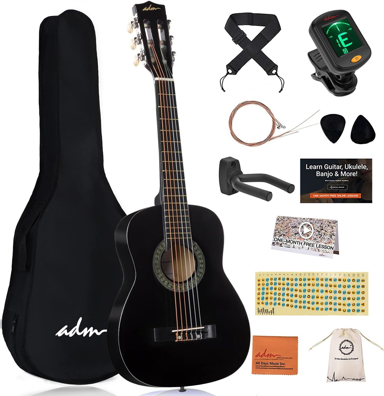 Guitarra clasica acustica 30 pulgadas ninos con bolsa afinador puas y cuerdas