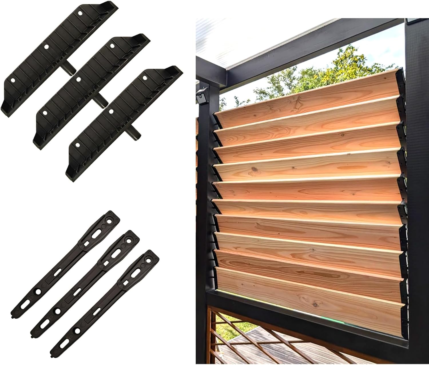 Louver Bracket Kit, Deck Sunblind System, Shutters Hardware System for Windows Garden, Each Set Holds up to 11 Boards (48'') Black