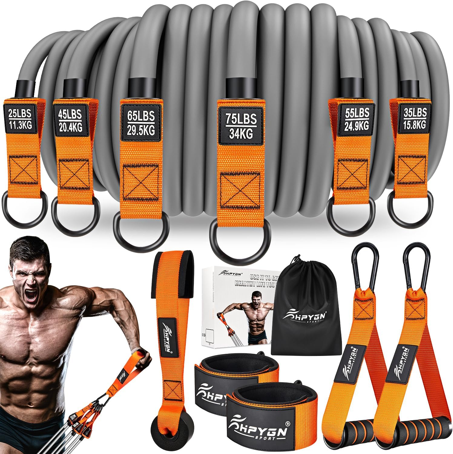 Heavy Resistance Bands, 300LBS Exercise Bands for Working Out, Fitness Bands with Handles, Workout Bands for Men, Weight Bands Set for Muscle Training, Strength, Slim, Yoga, Home Gym Equipment