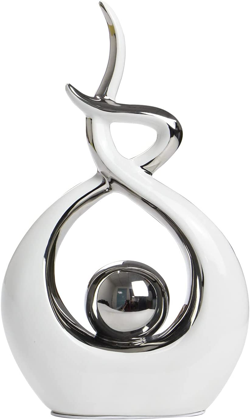 Home Decor Modern Abstract Art Ceramic Statue Table Decorations, White & Silver