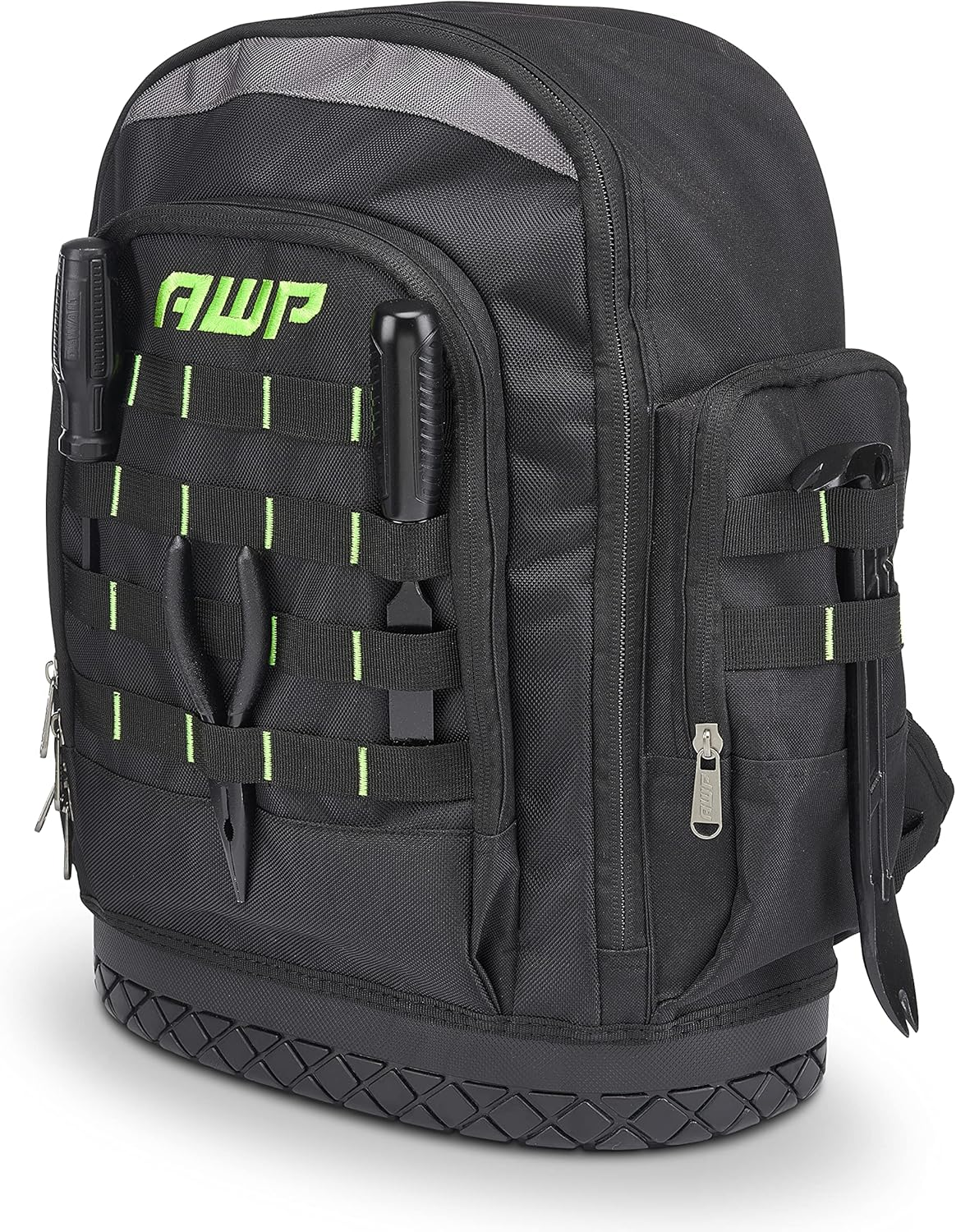 AWP Extreme Tool Backpack | Rugged Polyester Jobsite Backpack with Waterproof Molded Base & Padded Shoulder and Waist Straps | 23 Tool Storage Pockets