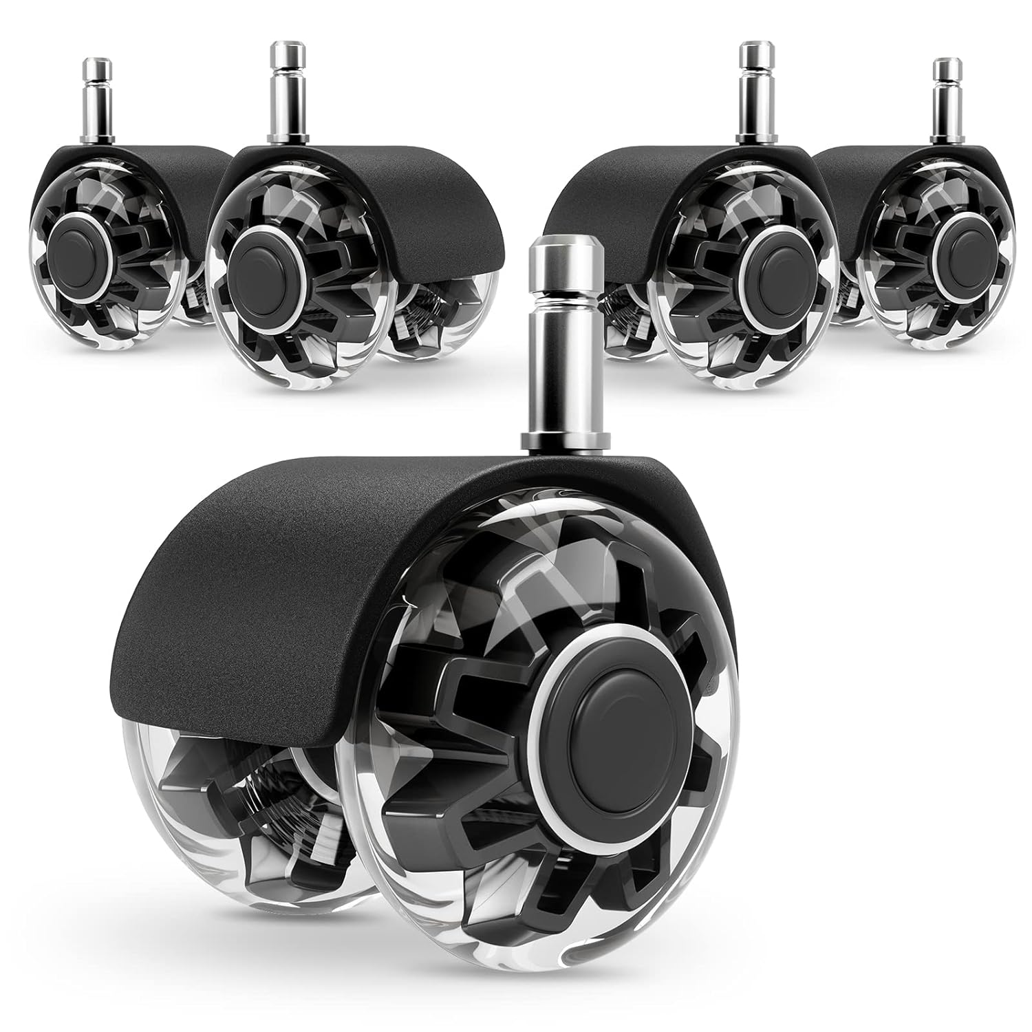 Office Chair Caster Wheels (Set of 5),Heavy-Duty Chair Wheels Support 2200Lbs,Mute Rubber Chair Casters for Hardwood Floors and Carpet,2 Inch Universal Fit (Black)