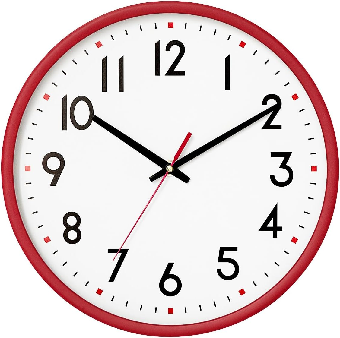 Wall Clock Red,Silent Wall Clocks Battery Operated 8 Inch Modern Non Ticking Analog Clock Decorative for Kitchen Bedroom Living Room Office Classroom