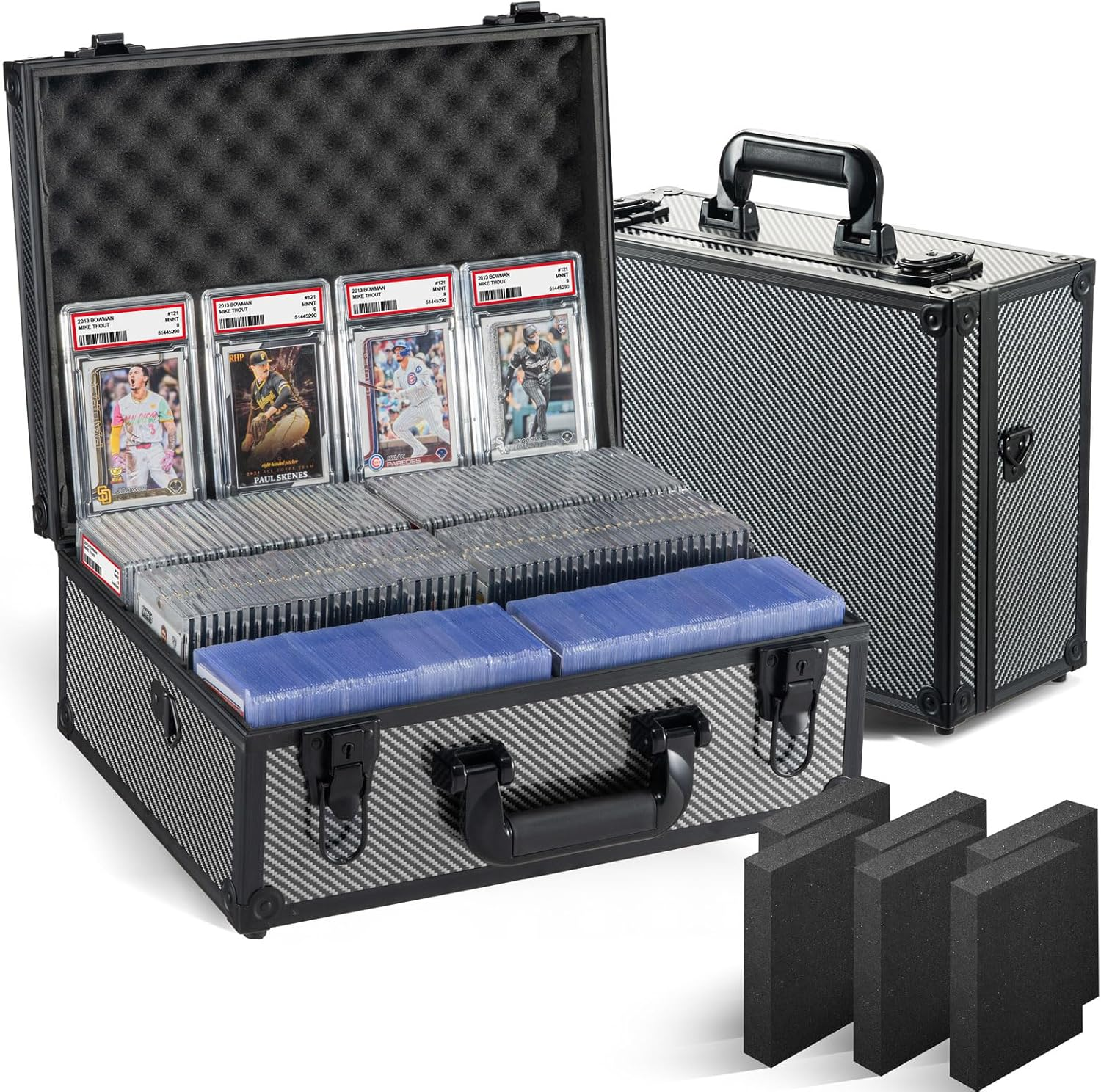 Graded Card Storage Box, Trading Cards Slab Carrying Case, 6 Row Hard Sports Cards Holder Boxes with 6 Dividers Fits for PSA BGS SGC Top Loaders Collection
