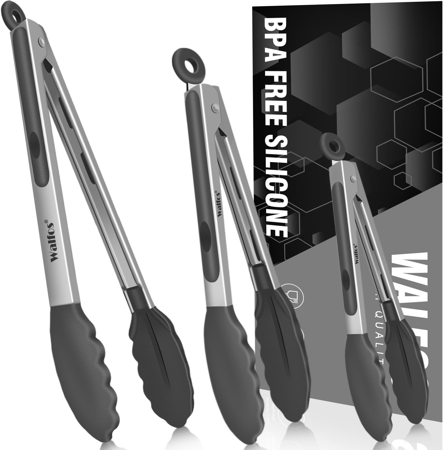 Walfos All Metal Kitchen Tongs for Cooking, BBQ Grilling, 600℉ Heat Resistant... - Picture 2 of 12