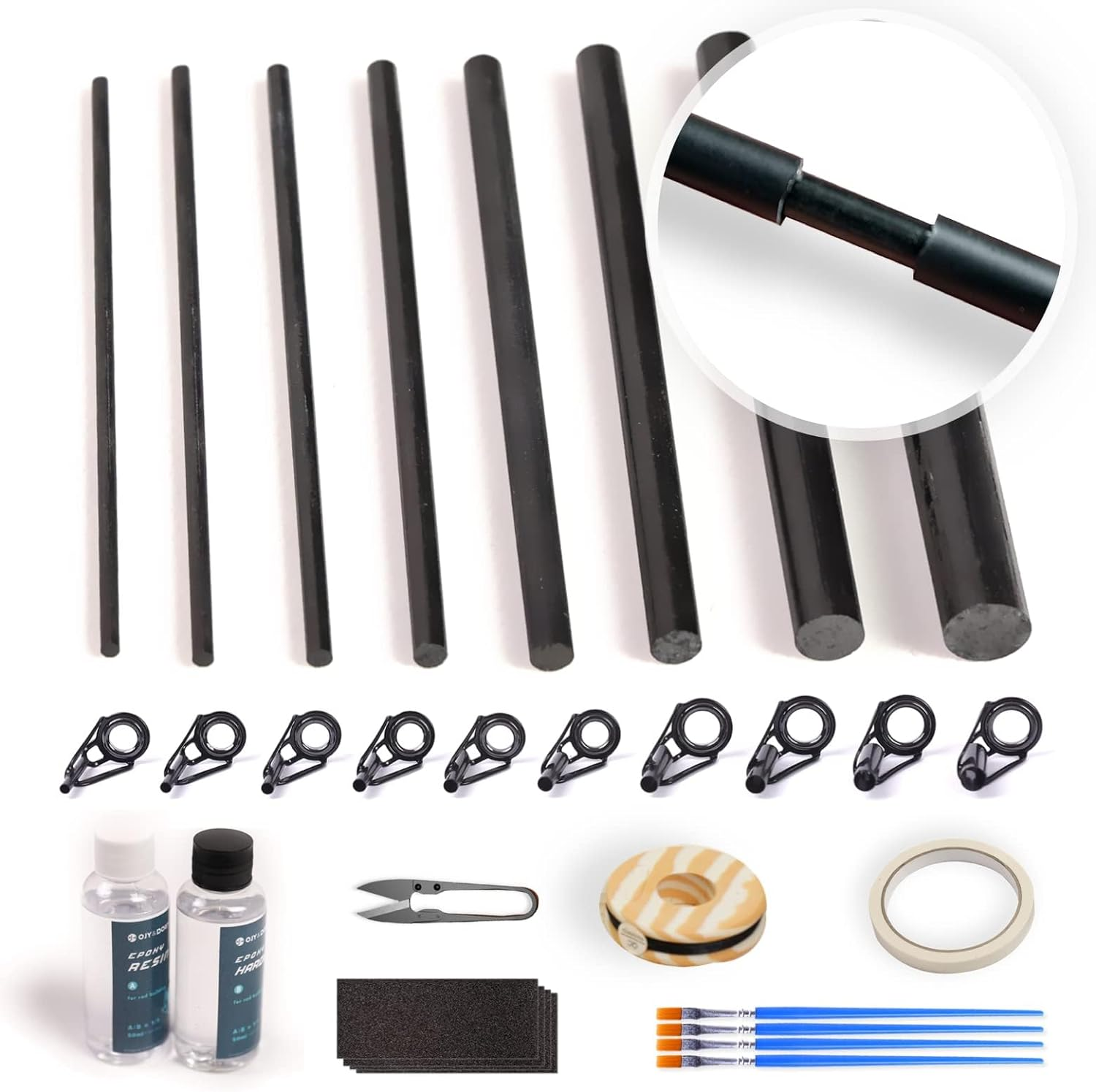 Fishing Rod Repair Kit Complete,Full Supplies with Glue for Freshwater & Saltwater Broken Fishing Pole Repair with Carbon Fiber Sticks,Rod Building Epoxy Finish