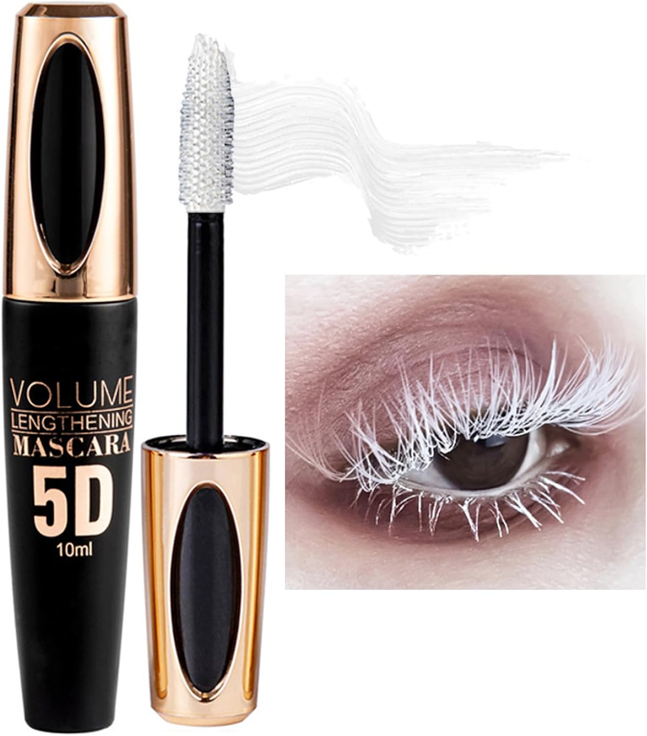 White Mascara, 5D Fiber Coloured Waterproof Eyelash Primer Long Lasting Thick Smudge-Proof Natural Voluminous Telescopic Mascara for Sensitive Eyes Makeup, Party Stage Use Halloween Christmas Gifts