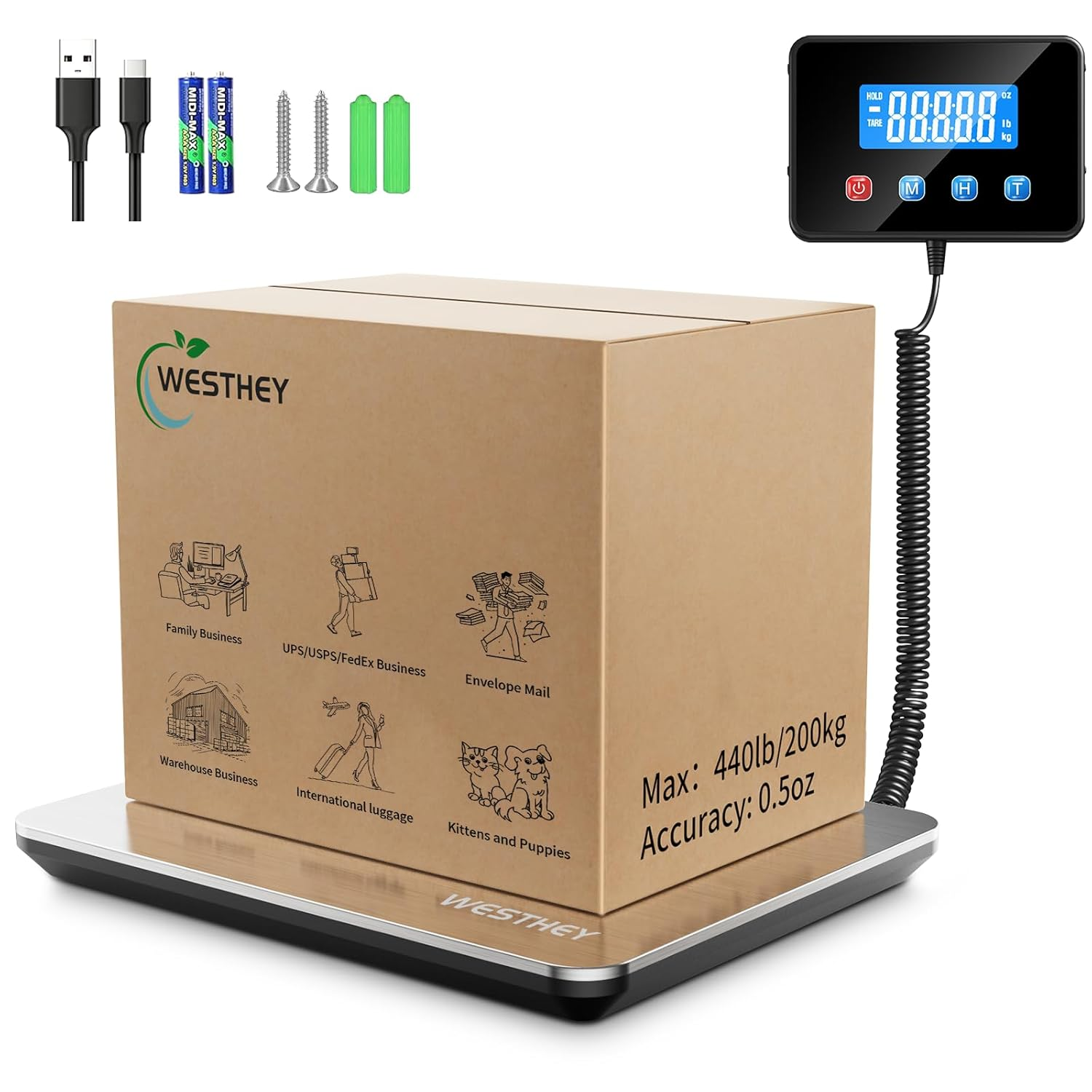 Shipping Scale 0.5Oz-440Lb High Accuracy Postal Digital Weight Luggage Scale for Packages Warehouse Home Small Business Pet Food Mail