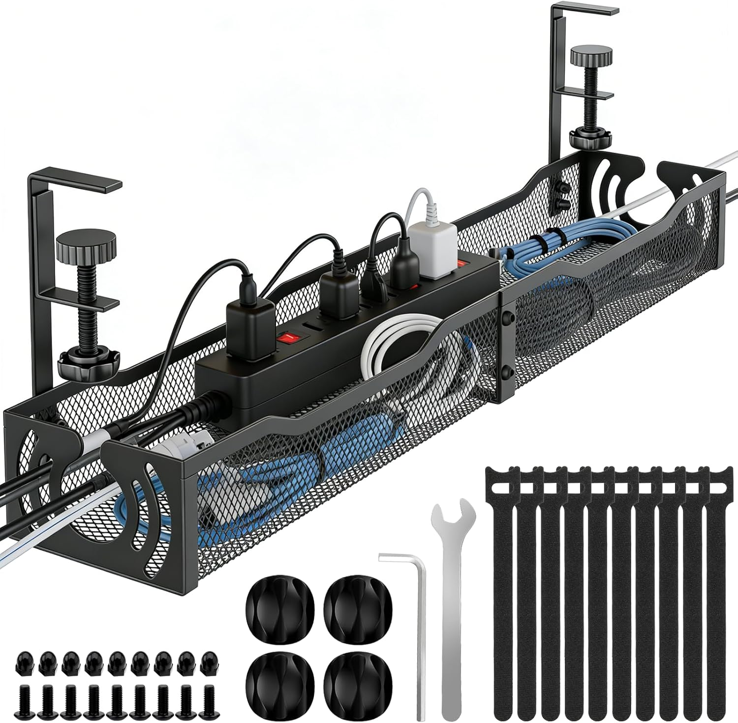 Cable Management, 25.3'' under Desk Cable Management Tray No Drill, Metal Cable 
