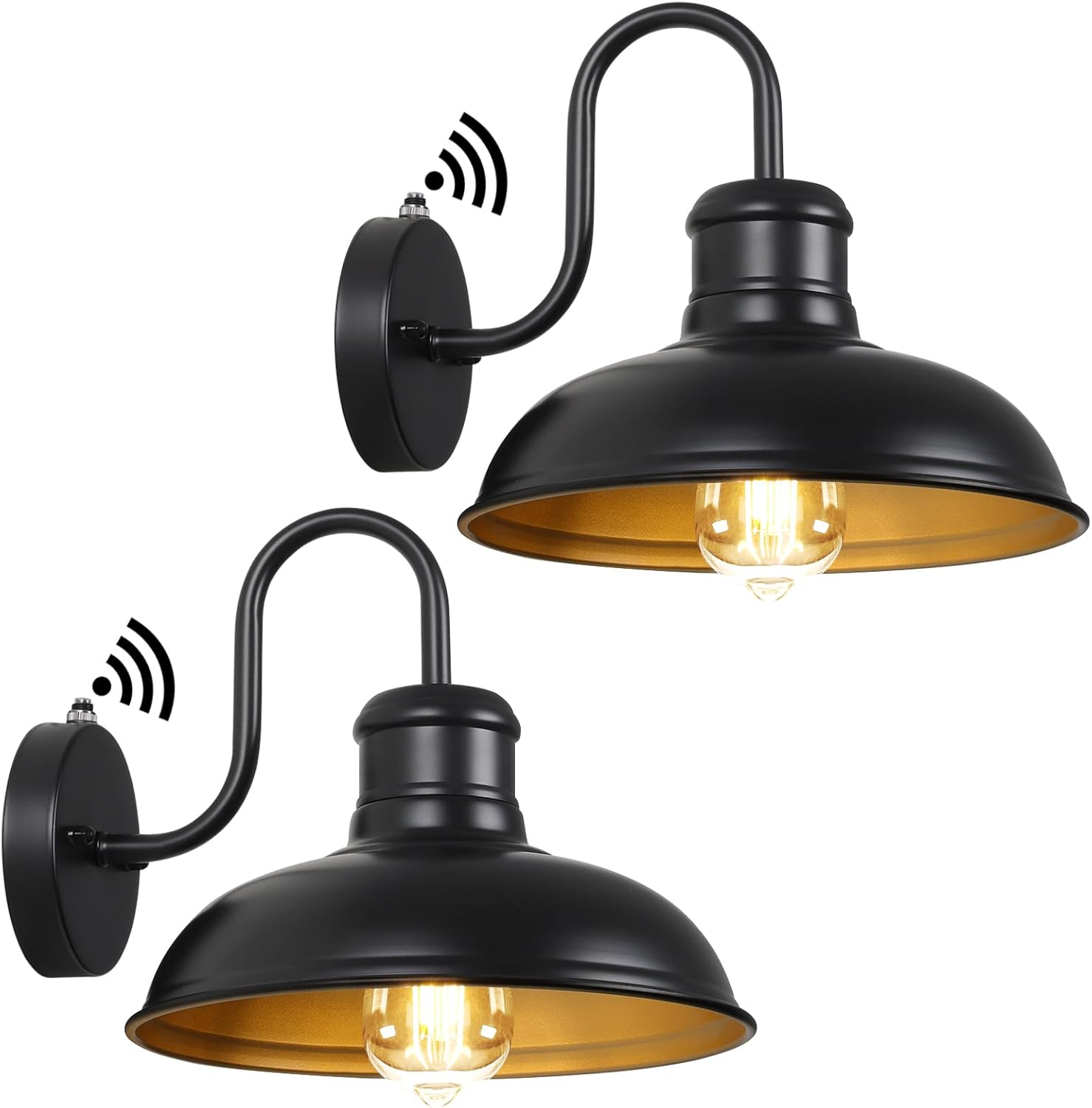 2-Pack Dusk to Dawn Outdoor Wall Lights, 10’’ Waterproof Farmhouse Gooseneck Outdoor Barn Light, Anti-Rust Vintage Black&Gold outside Wall Sconce Lights for House Porch Garage