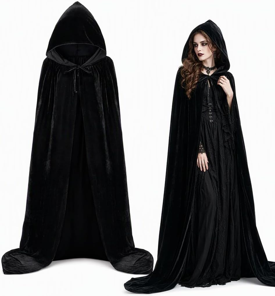 170CM Black Cape, Voldemort Costume Adult, Black Robe, Traitors Cloak, Ghostface Costume, Halloween Masquerade Adult Children'S Fancy