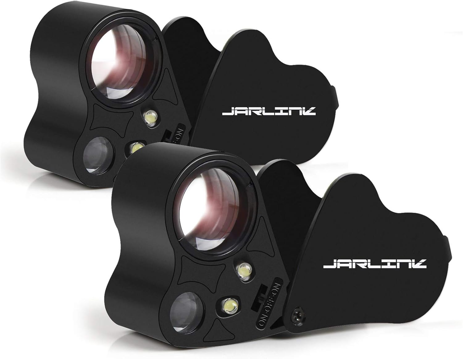 JARLINK 2 Pack 30X 60X Illuminated Jewelers Loupe Magnifier, Foldable Jewelry Magnifier with Bright LED Light for Gems, Jewelry, Coins, Stamps, Etc (Black)