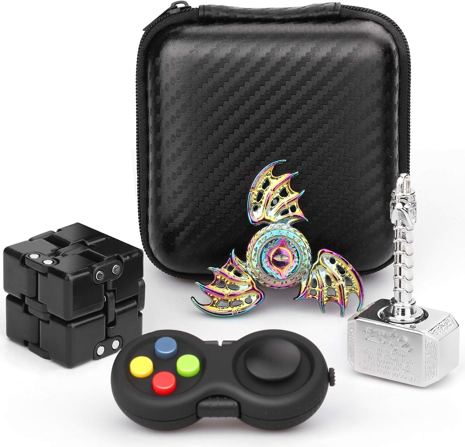 Handheld Fidget Gadget Toy Set Dragon Fidget Hand Spinners,Fidget Infinity Cube,Fidget Pad, Hammer Fidgit Spinners Fidget Chain Goody Bag Filler Party Favors Supplies Gift for Teen Kids Adults