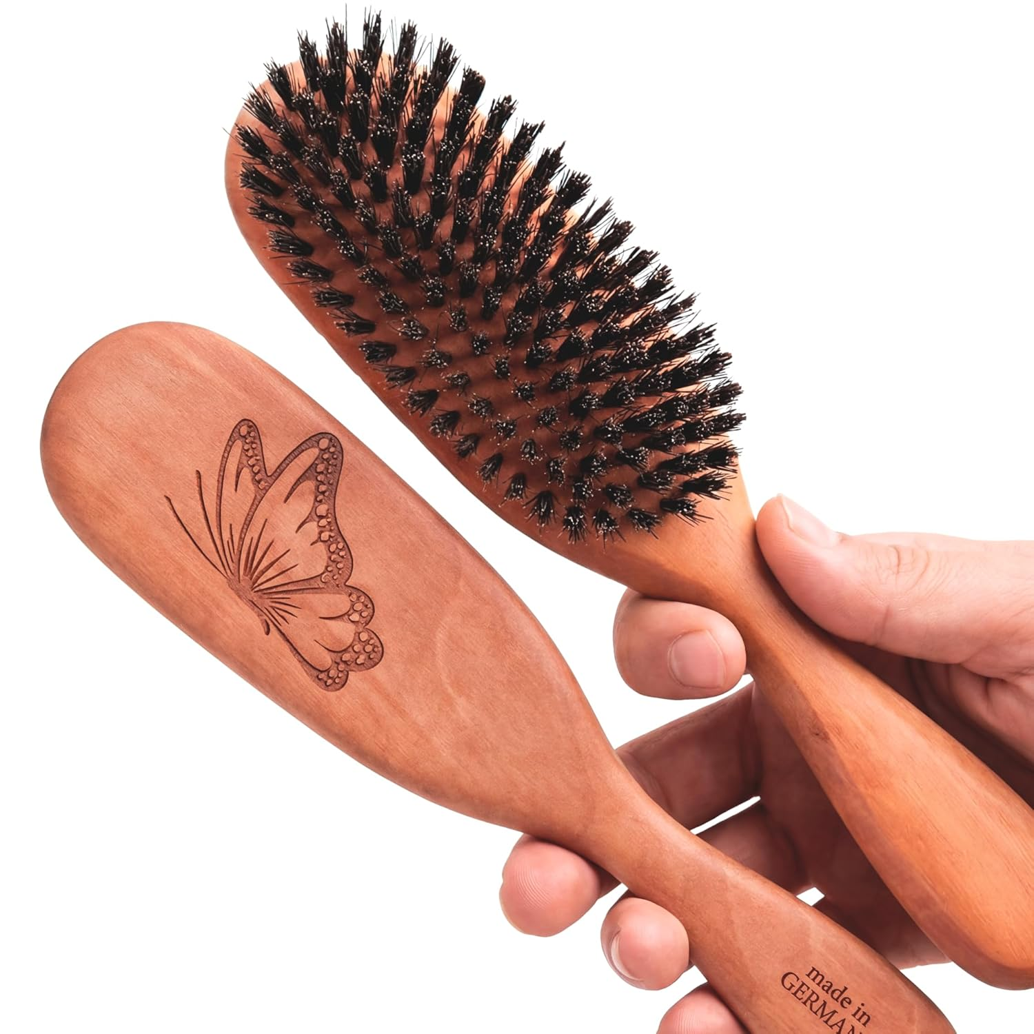 100% Wild Boar Bristle Hairbrush for Natural Healthy Hair, the Tibet Brush, Medium Soft Bristles, Pear Wood Handle, for Fine or Thinning Hair, for Women & Men, Made in Germany'S Black Forest