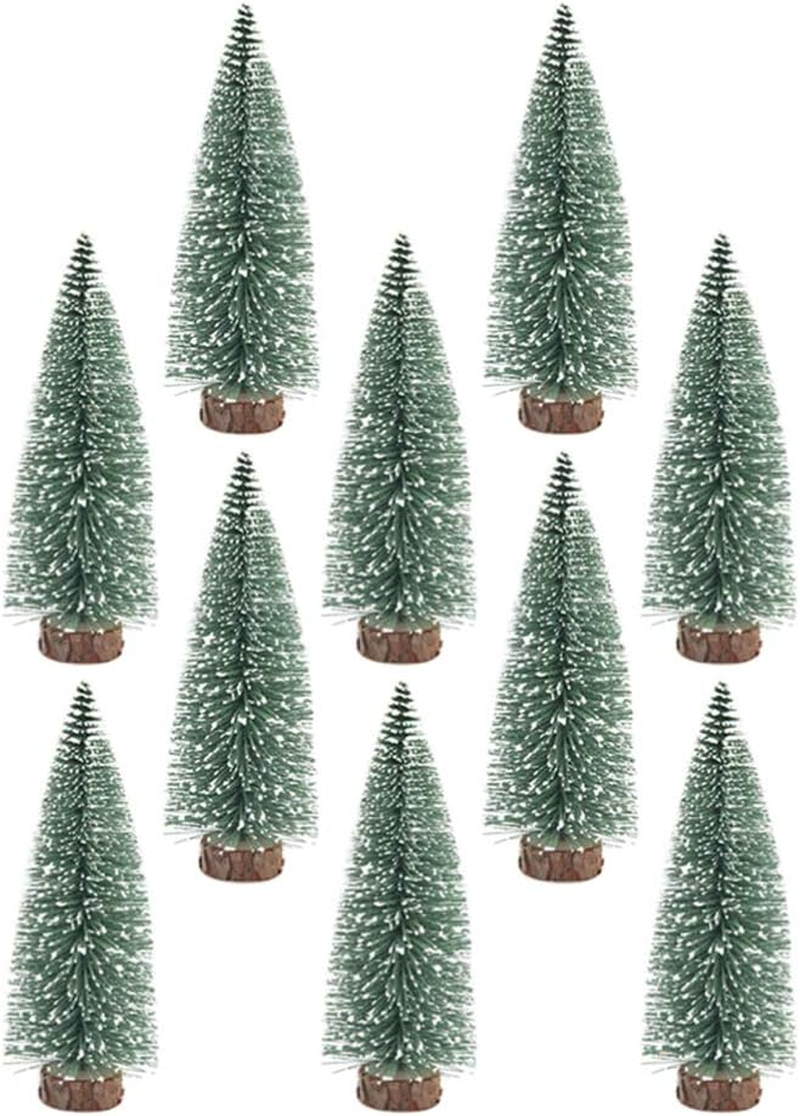 10Pcs Mini Christmas Tree Snow Snow Frost Trees Bottle Brush Trees Winter Ornaments Tabletop Trees for Christmas Party Home Decoration (15Cm)