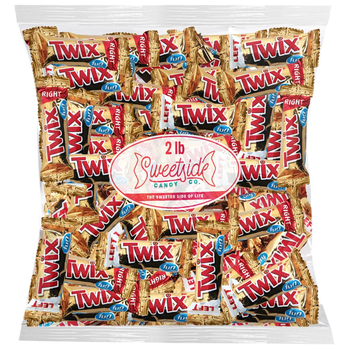 Twix Fun Size Candy Bars Left and Right, 2Lb Pack of Bulk Chocolate Candy Individually Wrapped, Ideal Caramel Chocolate for Sharing with Friends, Perfect Twix Mini Candy Bars for Parties and Events