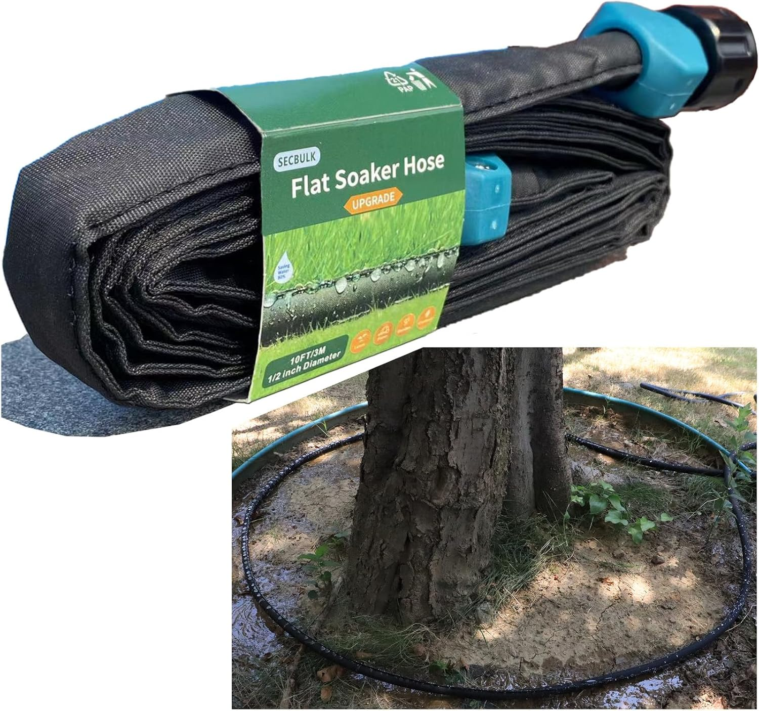 2025 Flat Soaker Hose 10 Ft for Garden, 10' Linkable Drip Hose Diy Garden Irrigation System Saving 80% Water, Dual-Layer Leak-Free Design Water Hose with Holes
