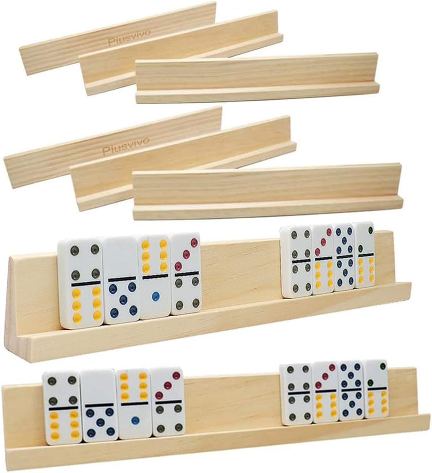 Domino Racks Set of 8, Mexican Train Dominoes Trays, Wooden Domino Holders