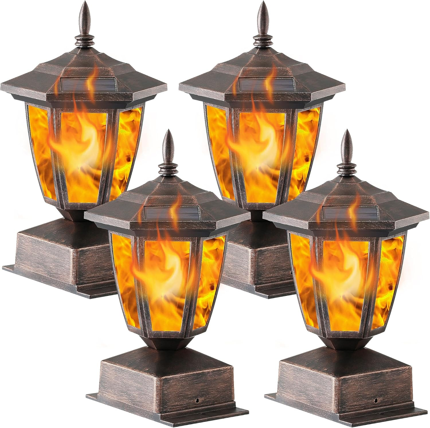 4 Pack Solar Flame Post Lights Outdoor Solar Powered Lamps Fence Post Cap Lights
