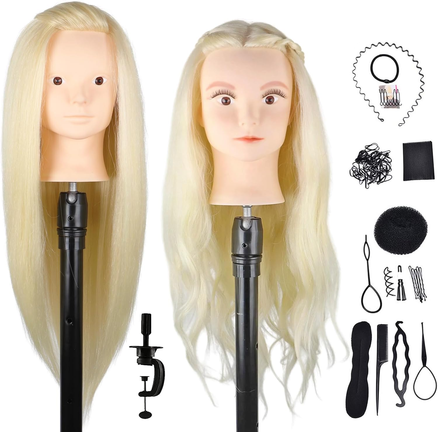 DaizySight Hair Styling Training Head with 60% Real Human Hair, 23" Dark Brow... - Picture 11 of 16