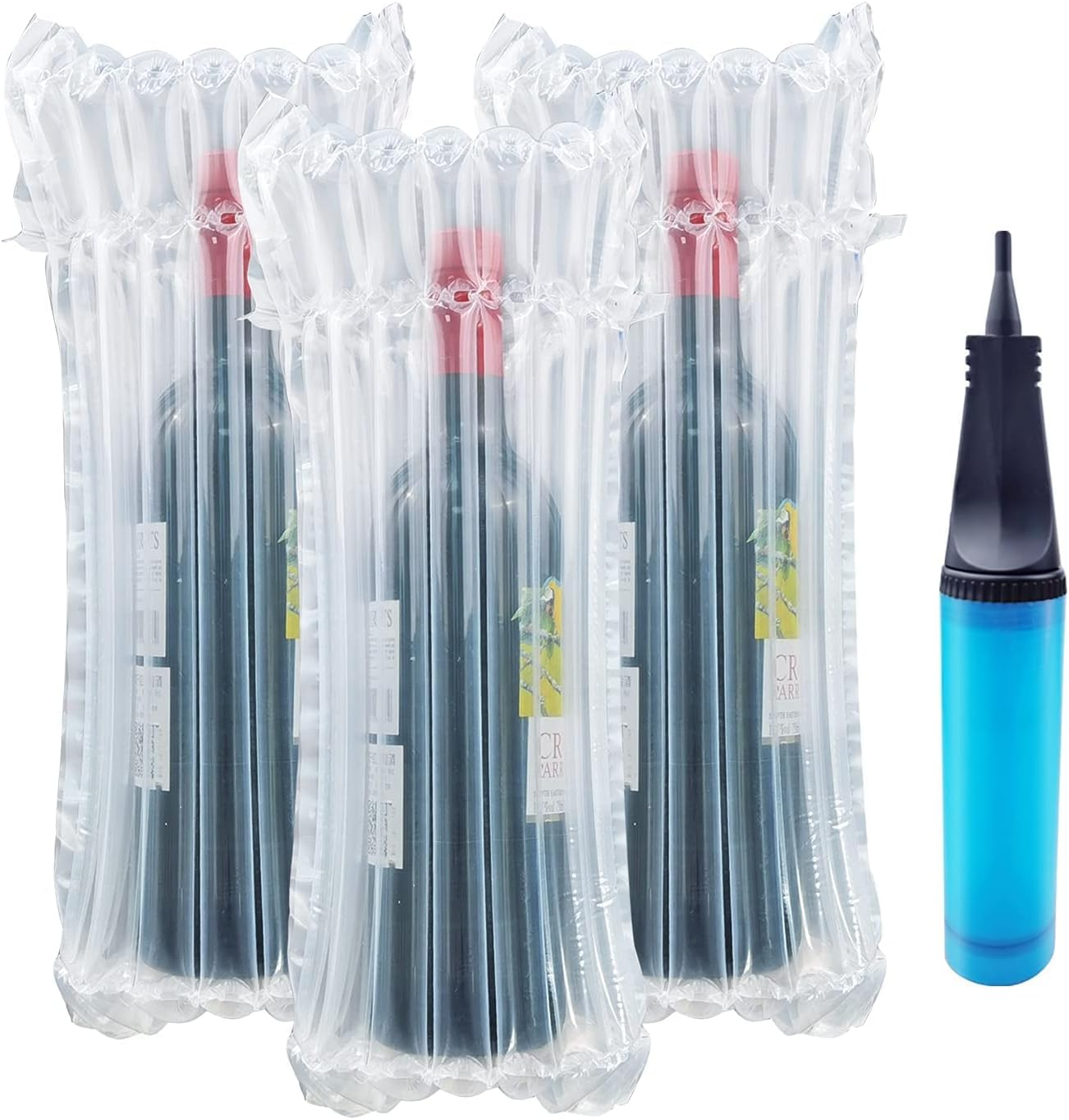 Wine Bottle Travel Protector Bags, Conilly 10 Packs Inflatable Air Column Packaging Bubble Bag with Free Inflator Pump, Reusable Wine Bottle Protector,Safe Choice for Wine Transportation