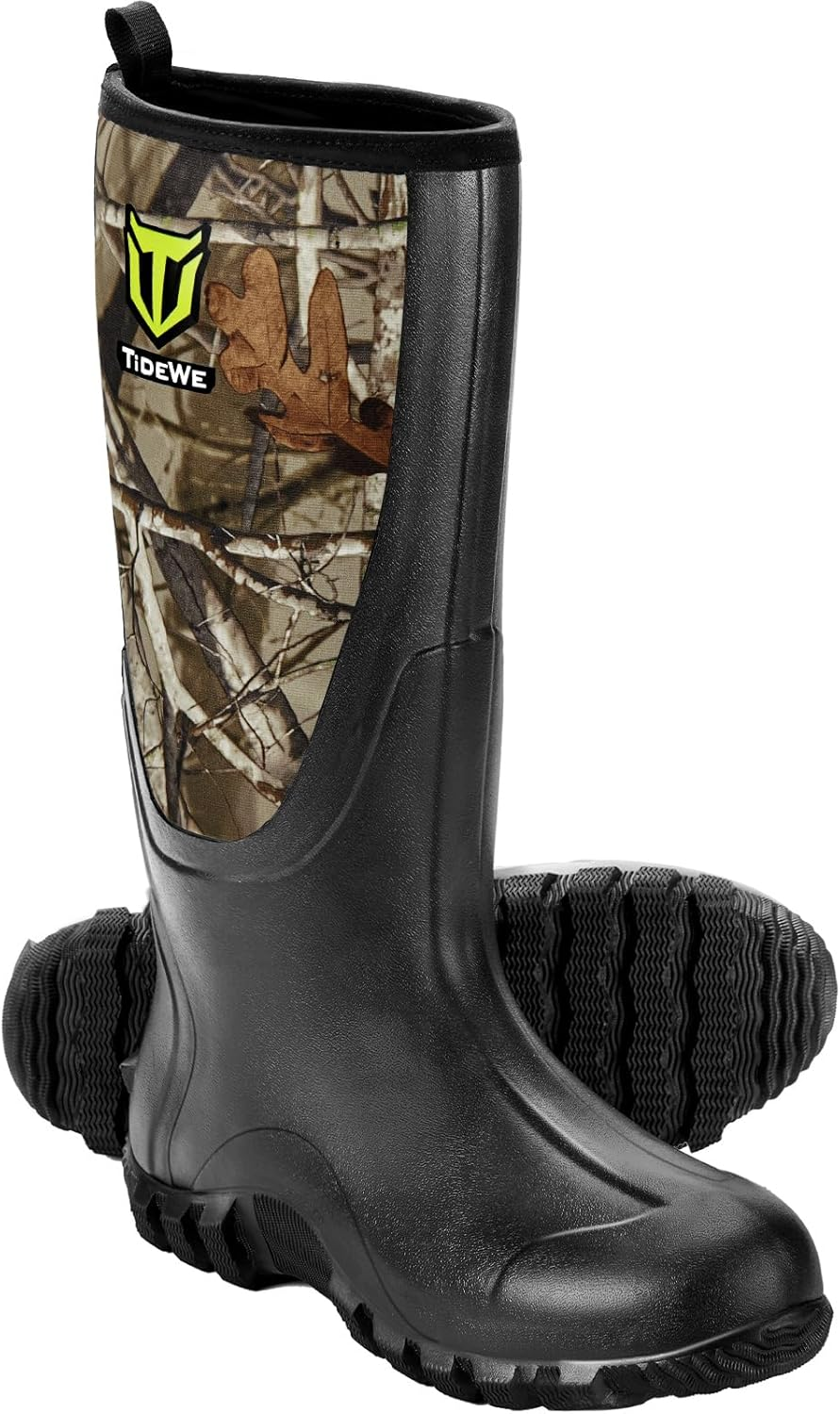 Rubber Boots for Men Multi-Season, Waterproof Rain Boots with Steel Shank, 6Mm Neoprene Sturdy Rubber Outdoor Hunting Boots (Black, Brown, Next Camo G2)